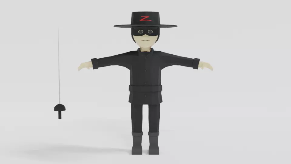 Low Poly Cartoon Zorro Low-poly 3D model_0