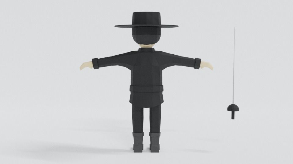 Low Poly Cartoon Zorro Low-poly 3D model_4