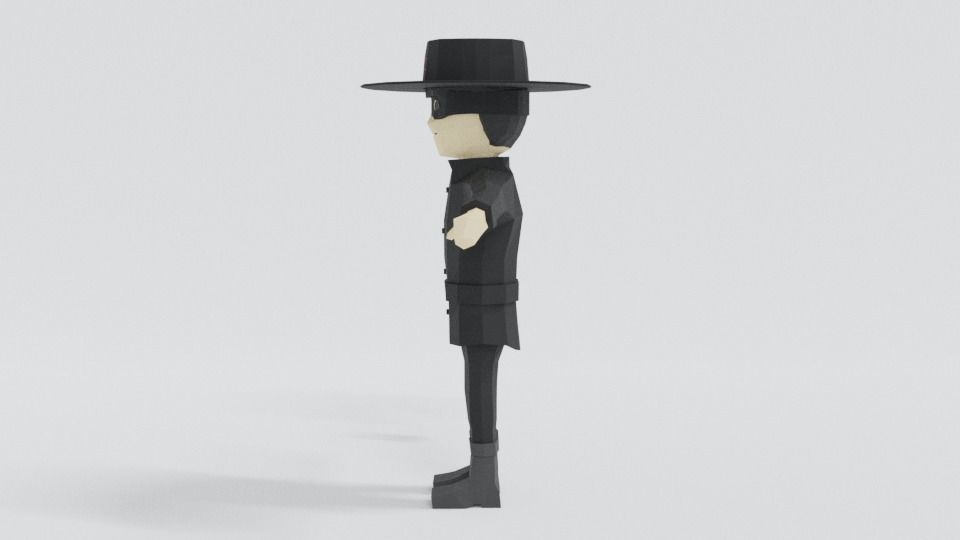 Low Poly Cartoon Zorro Low-poly 3D model_2