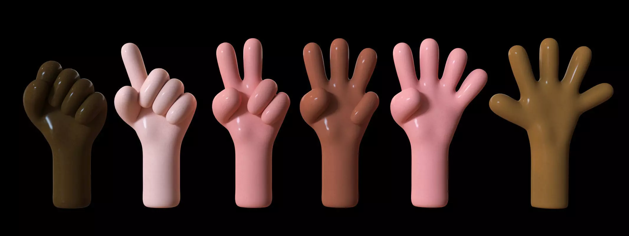 Toon hands with skin colors Low-poly 3D model