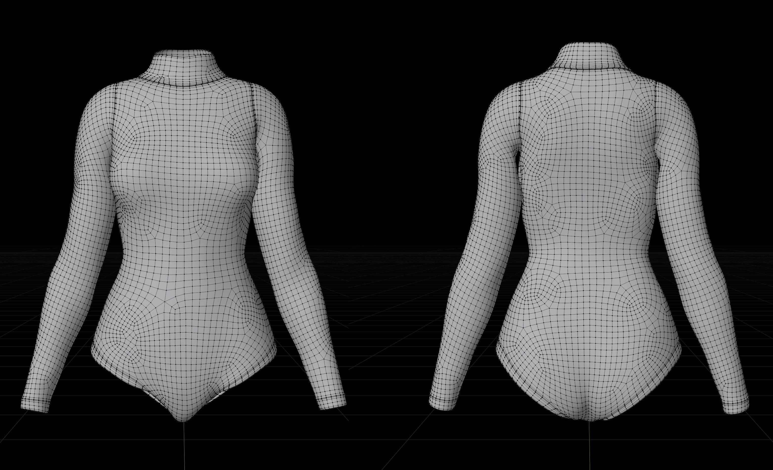 turtleneck bodysuit - grey and black swimsuit Low-poly 3D model_10