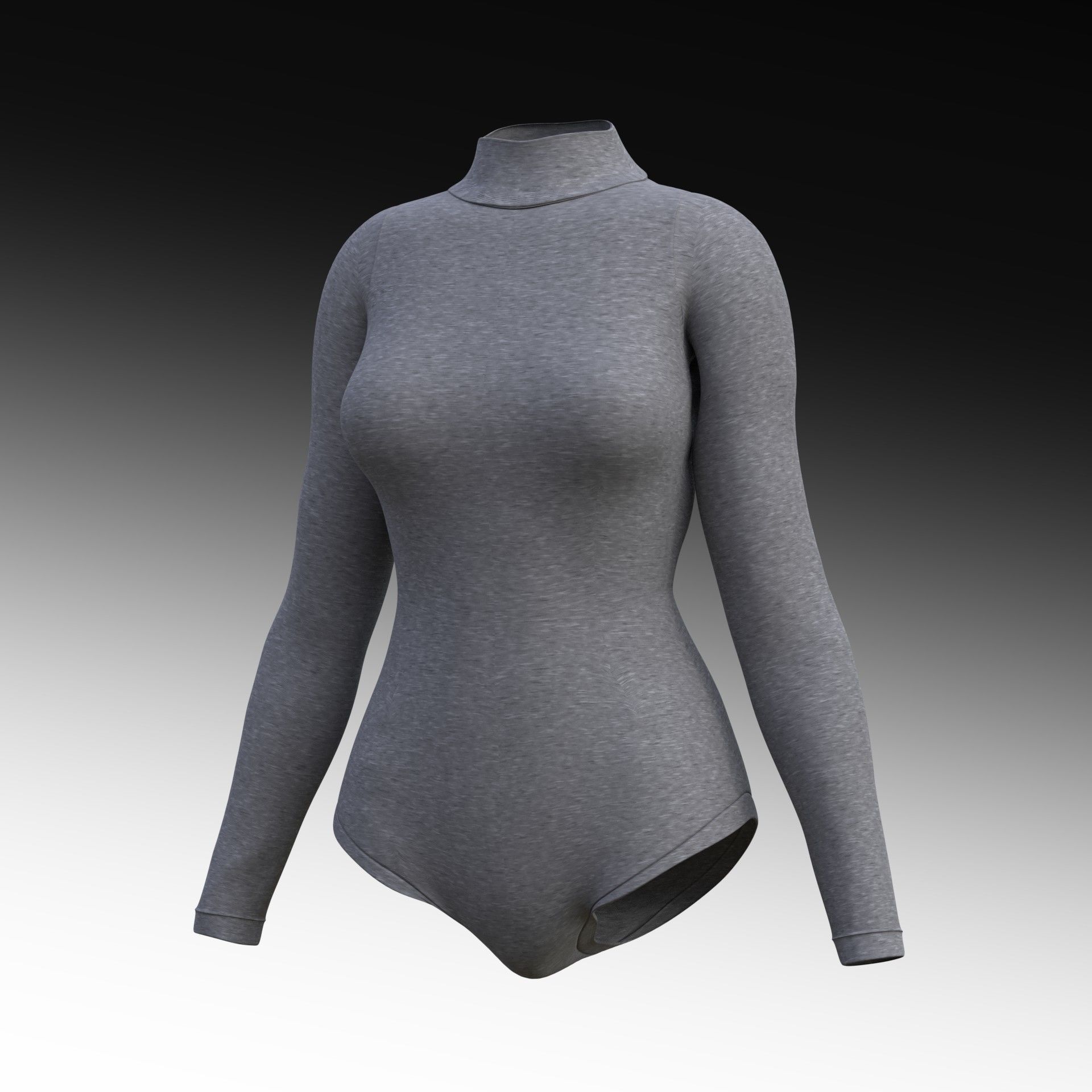 turtleneck bodysuit - grey and black swimsuit Low-poly 3D model_29