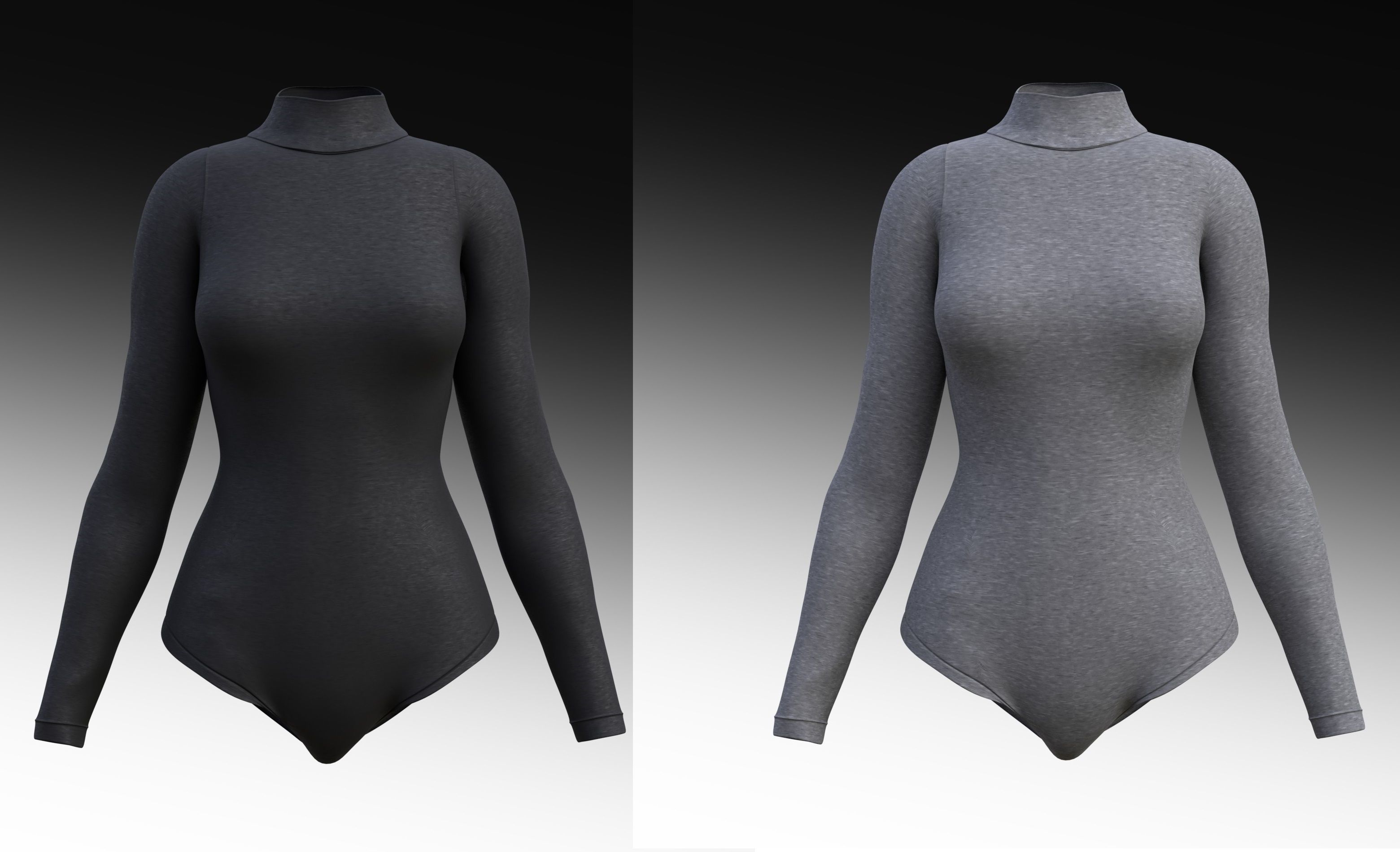 turtleneck bodysuit - grey and black swimsuit Low-poly 3D model_2