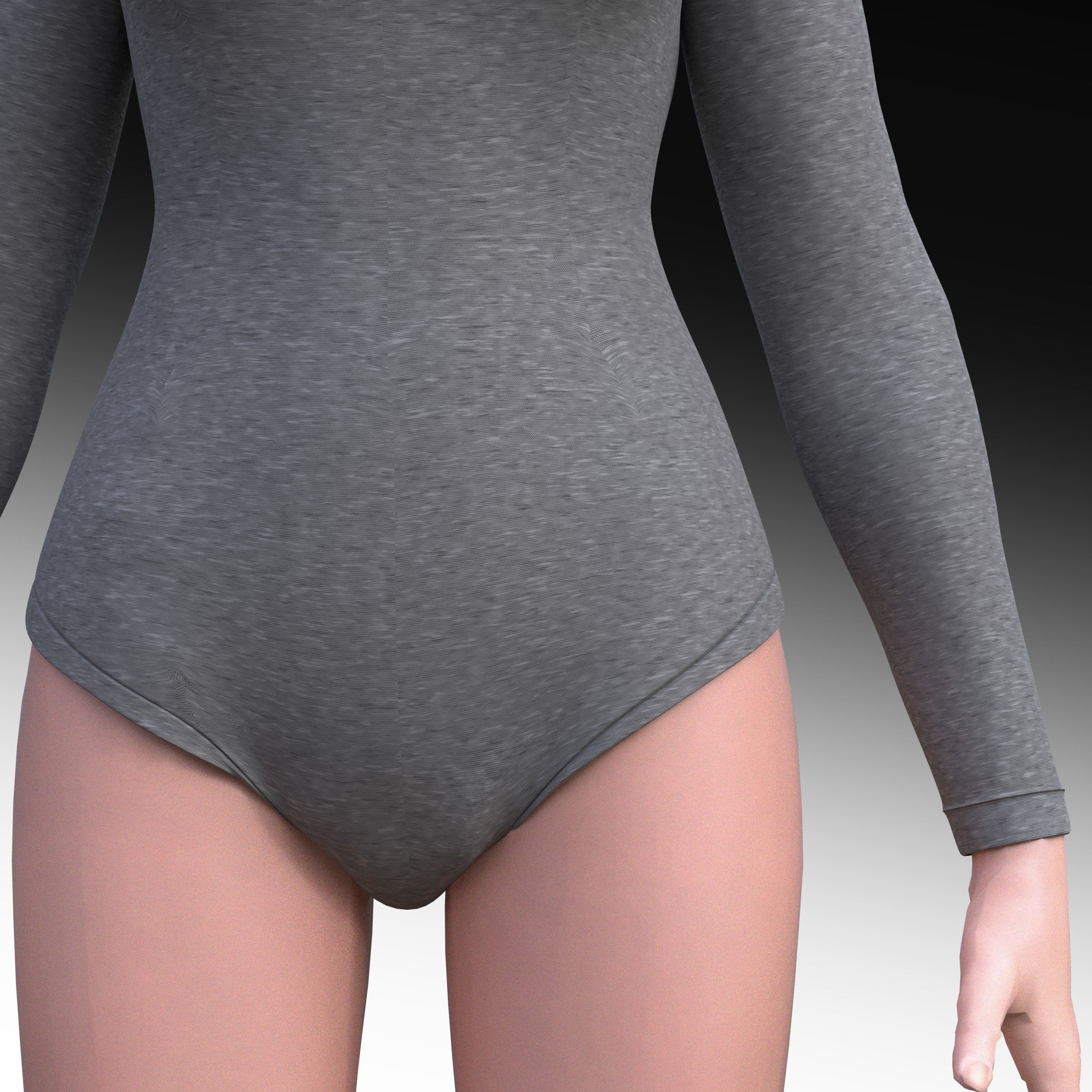 turtleneck bodysuit - grey and black swimsuit Low-poly 3D model_9