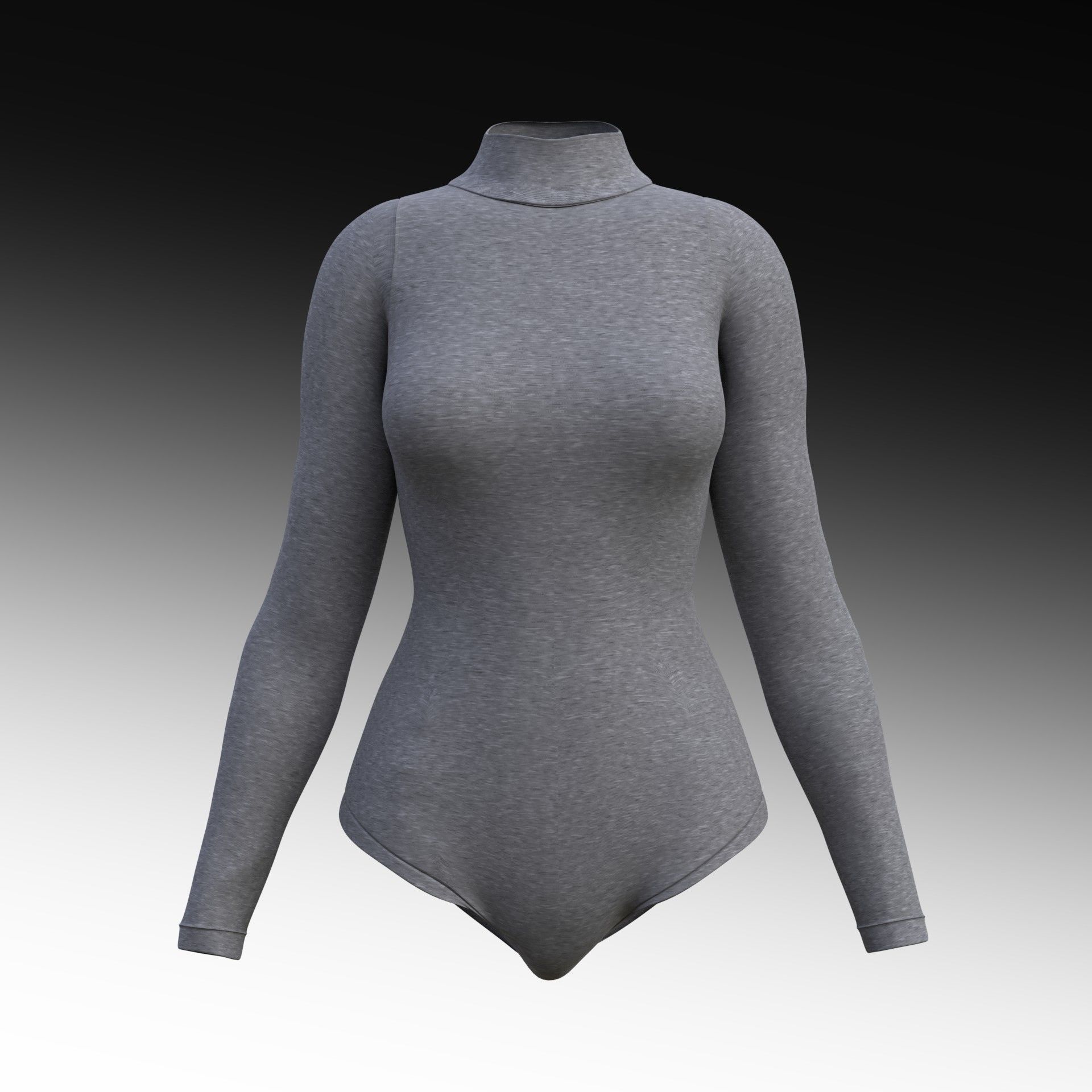 turtleneck bodysuit - grey and black swimsuit Low-poly 3D model_11