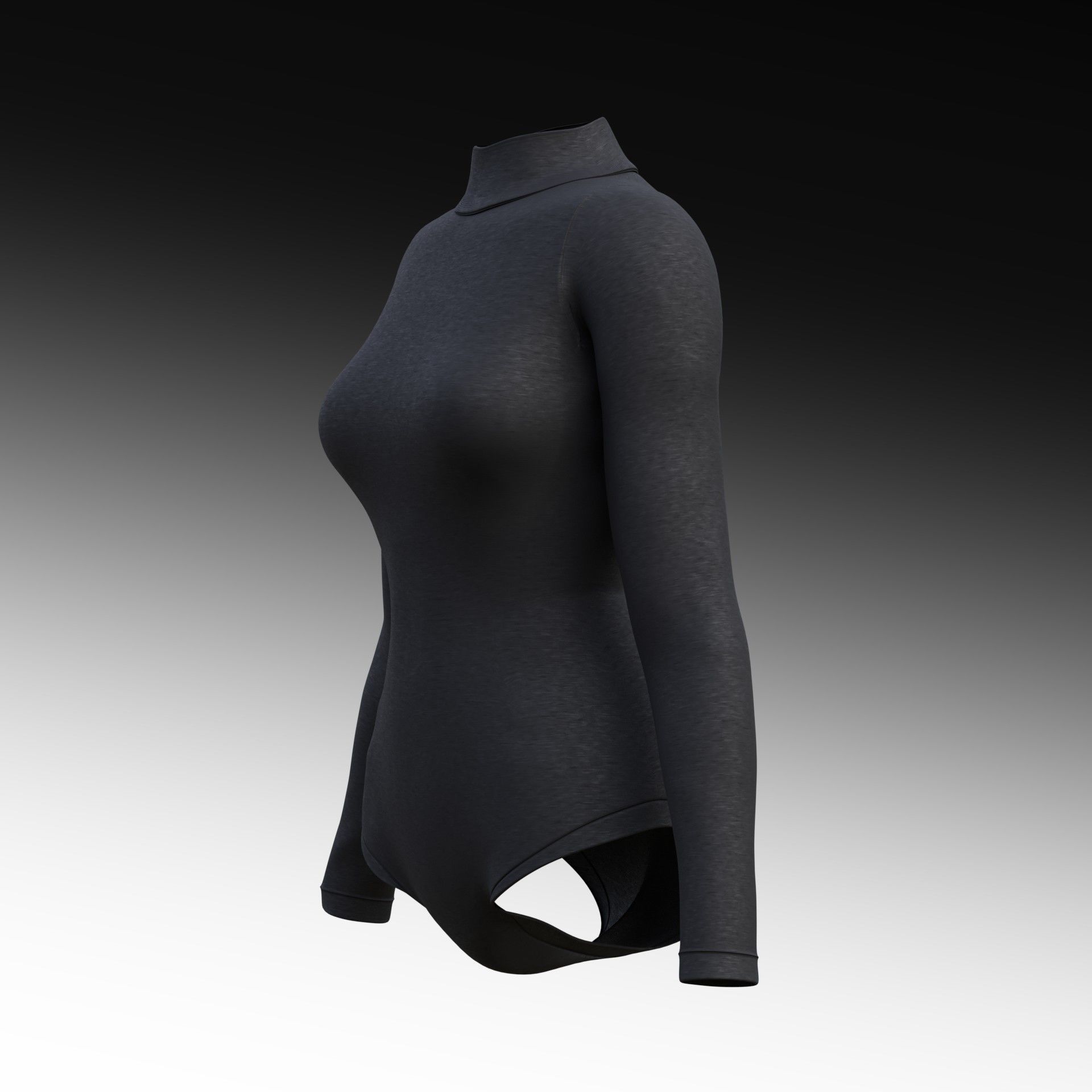 turtleneck bodysuit - grey and black swimsuit Low-poly 3D model_46
