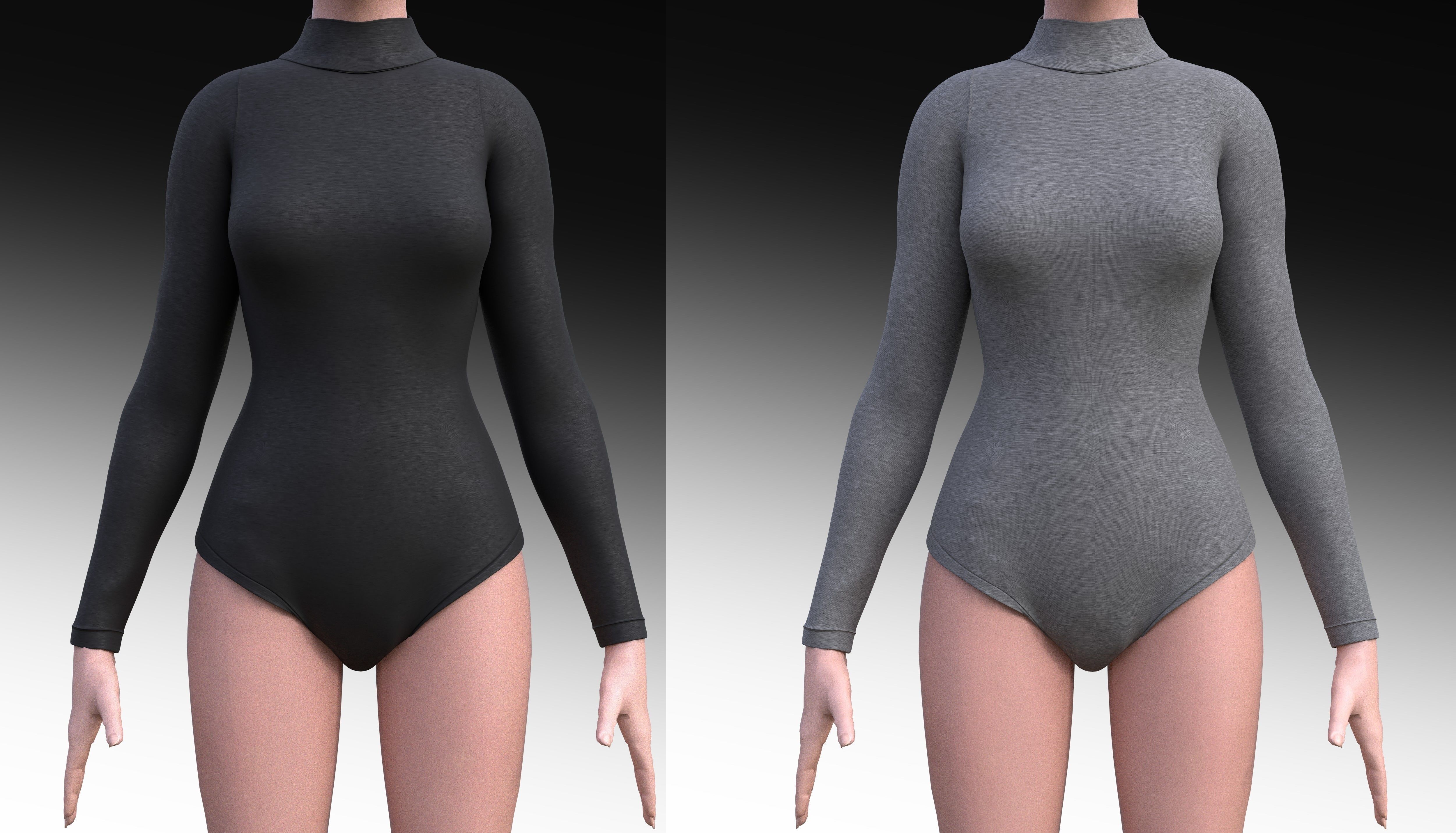 turtleneck bodysuit - grey and black swimsuit Low-poly 3D model_3