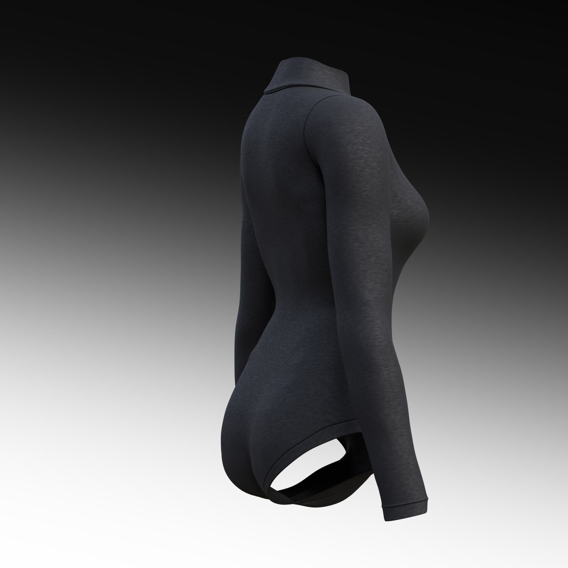 turtleneck bodysuit - grey and black swimsuit Low-poly 3D model_36