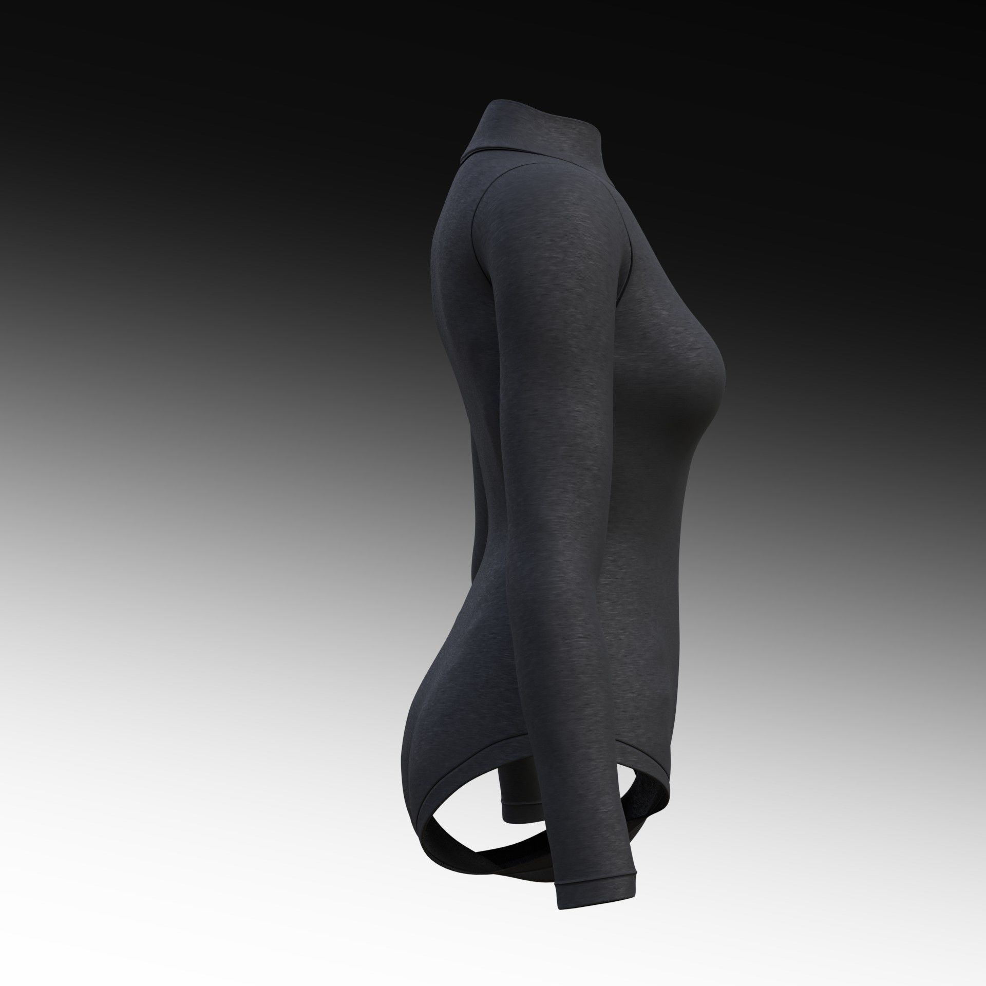 turtleneck bodysuit - grey and black swimsuit Low-poly 3D model_35
