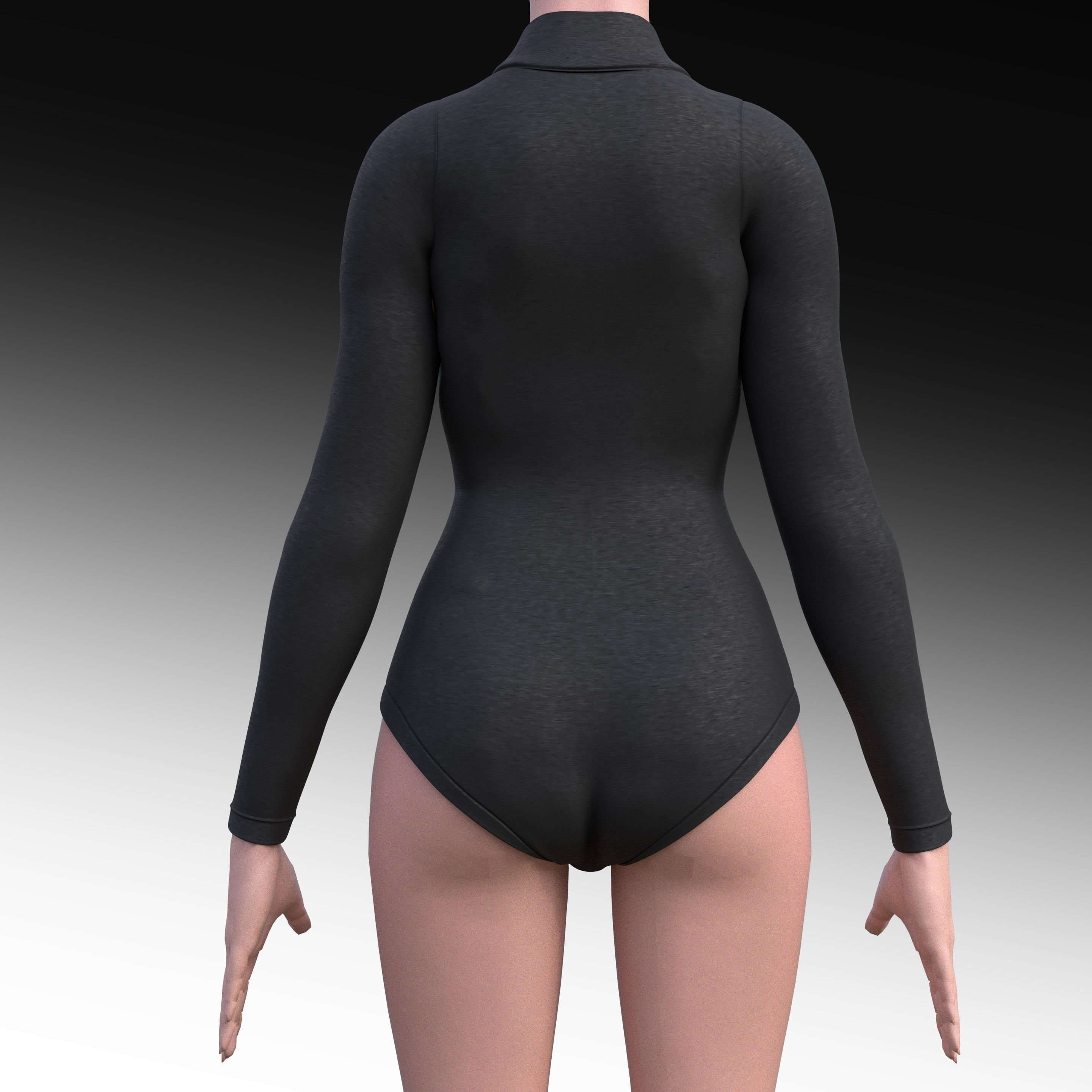 turtleneck bodysuit - grey and black swimsuit Low-poly 3D model_6