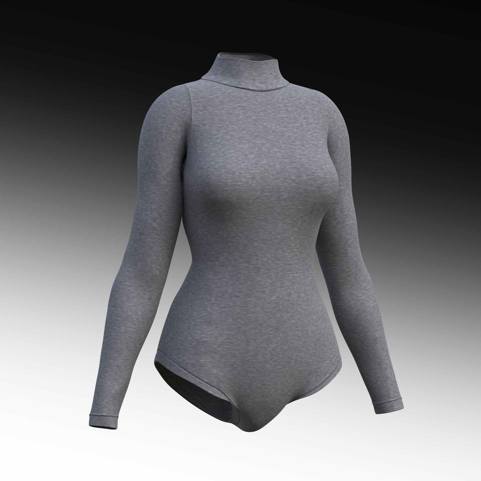 turtleneck bodysuit - grey and black swimsuit Low-poly 3D model_12