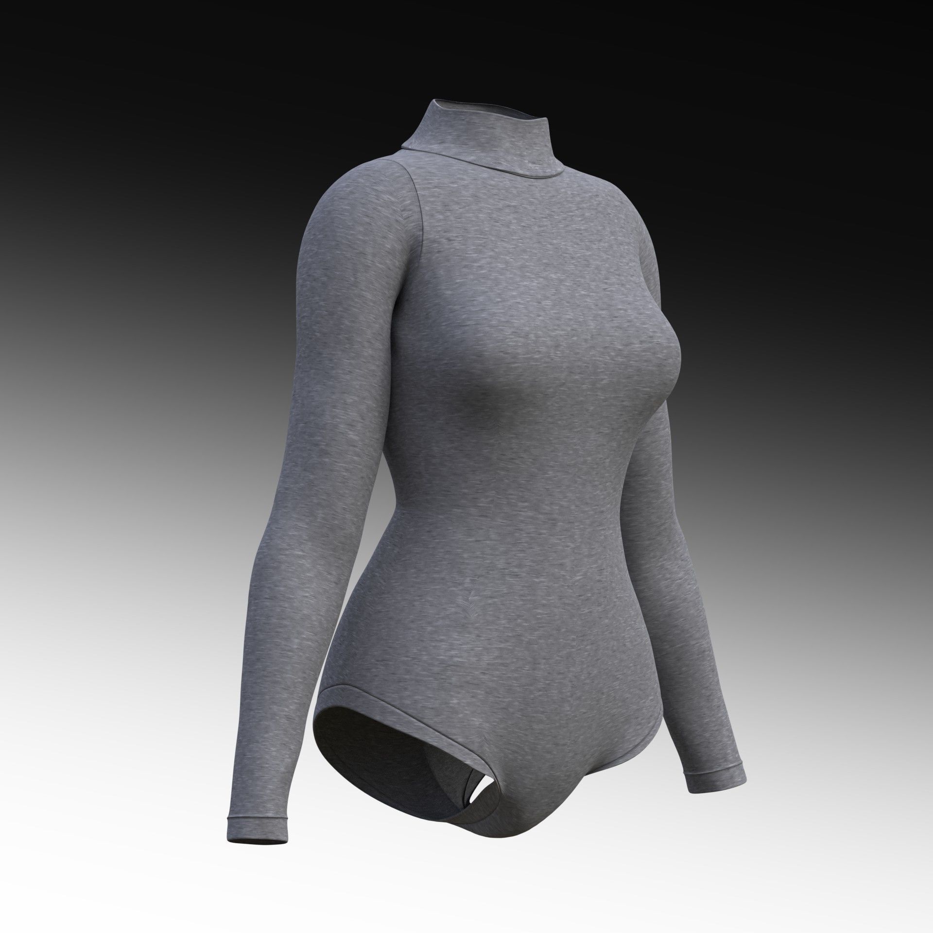 turtleneck bodysuit - grey and black swimsuit Low-poly 3D model_13