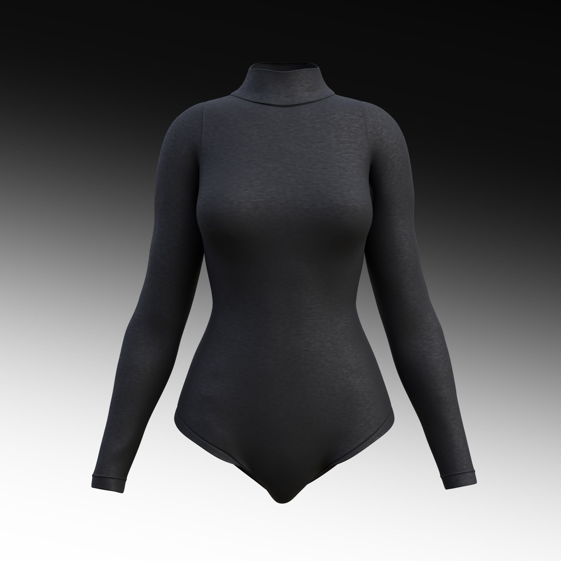 turtleneck bodysuit - grey and black swimsuit Low-poly 3D model_30