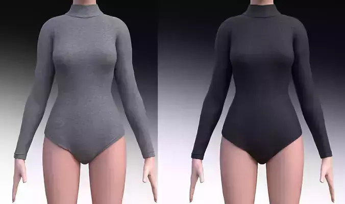 turtleneck bodysuit - grey and black swimsuit Low-poly 3D model