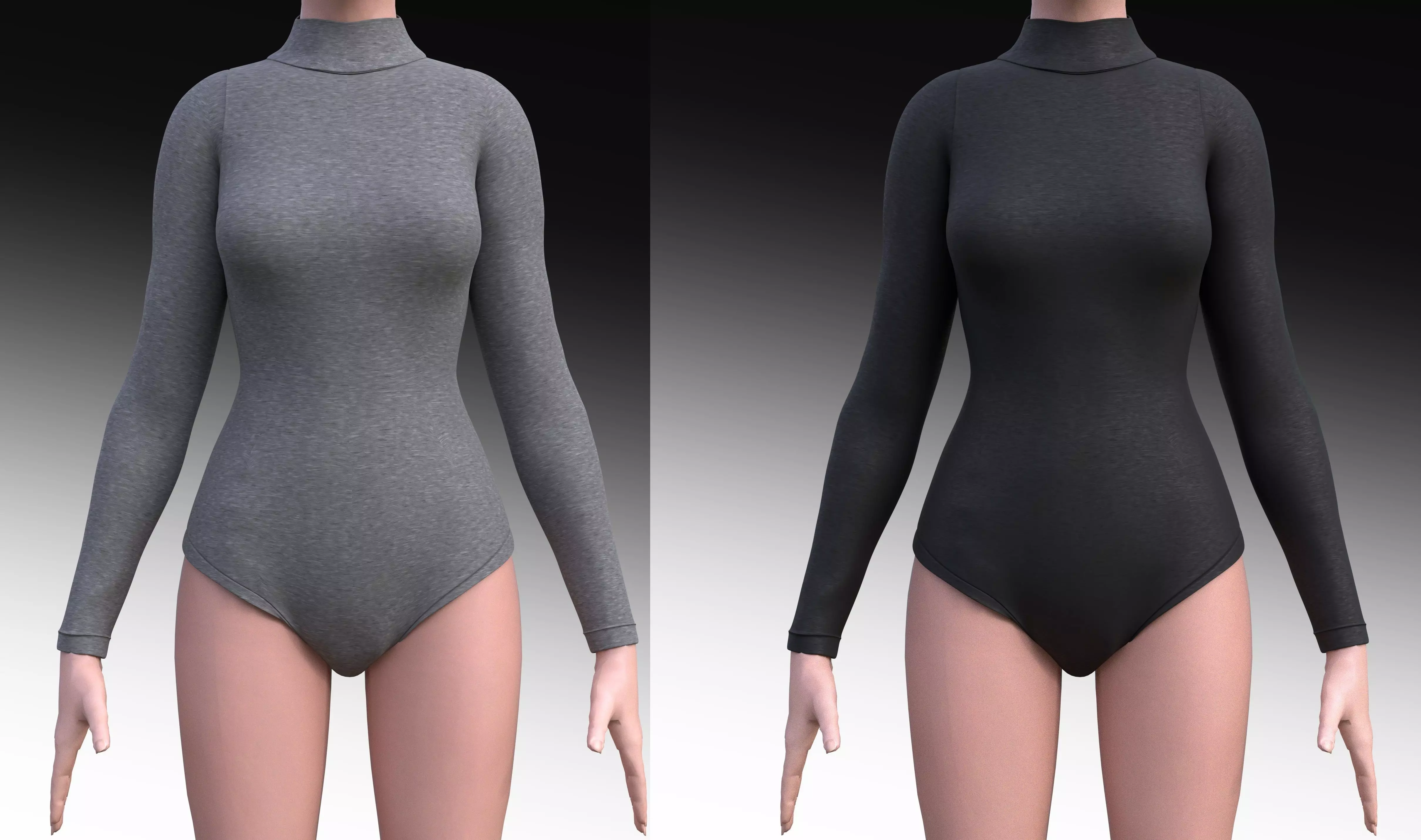 turtleneck bodysuit - grey and black swimsuit Low-poly 3D model_0
