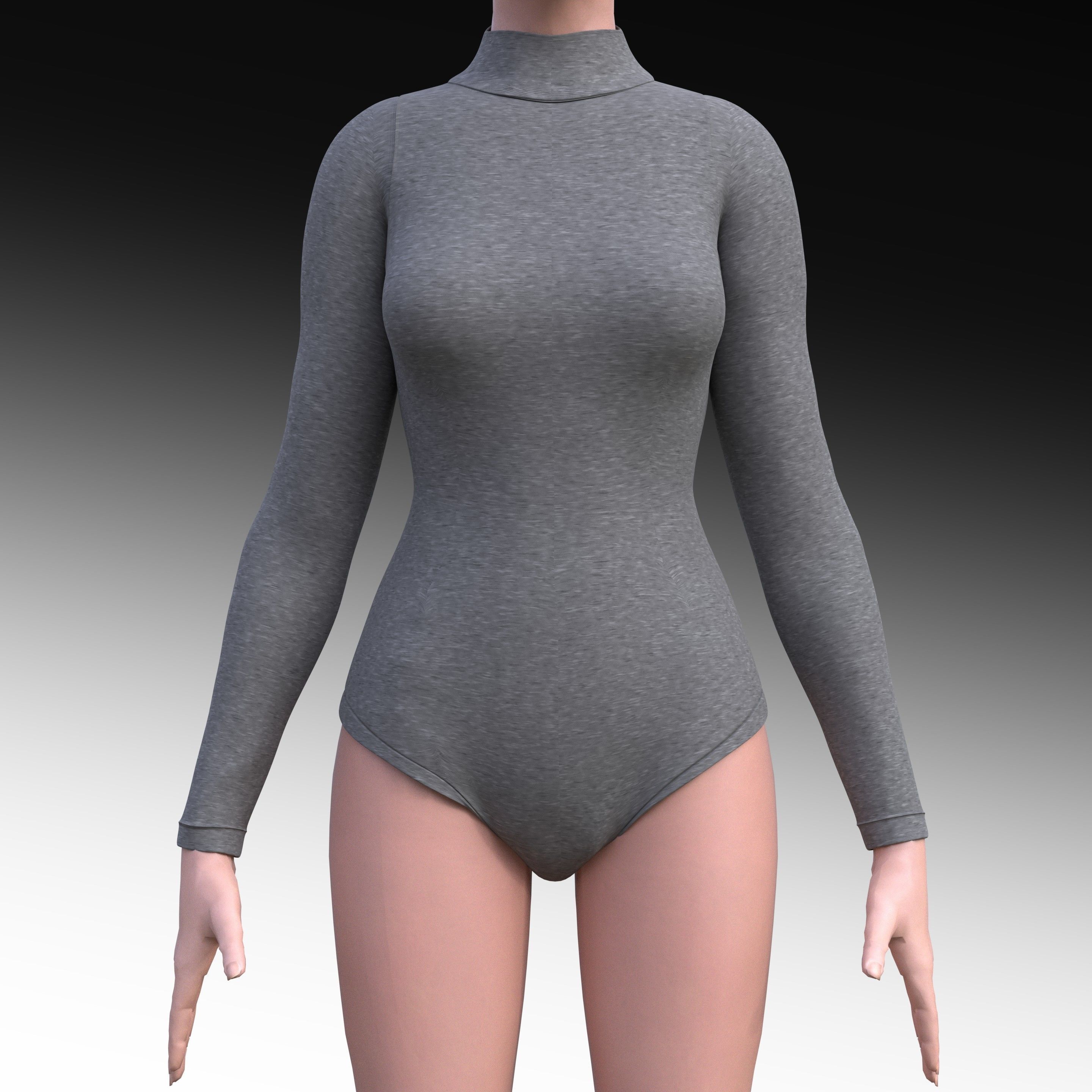 turtleneck bodysuit - grey and black swimsuit Low-poly 3D model_4