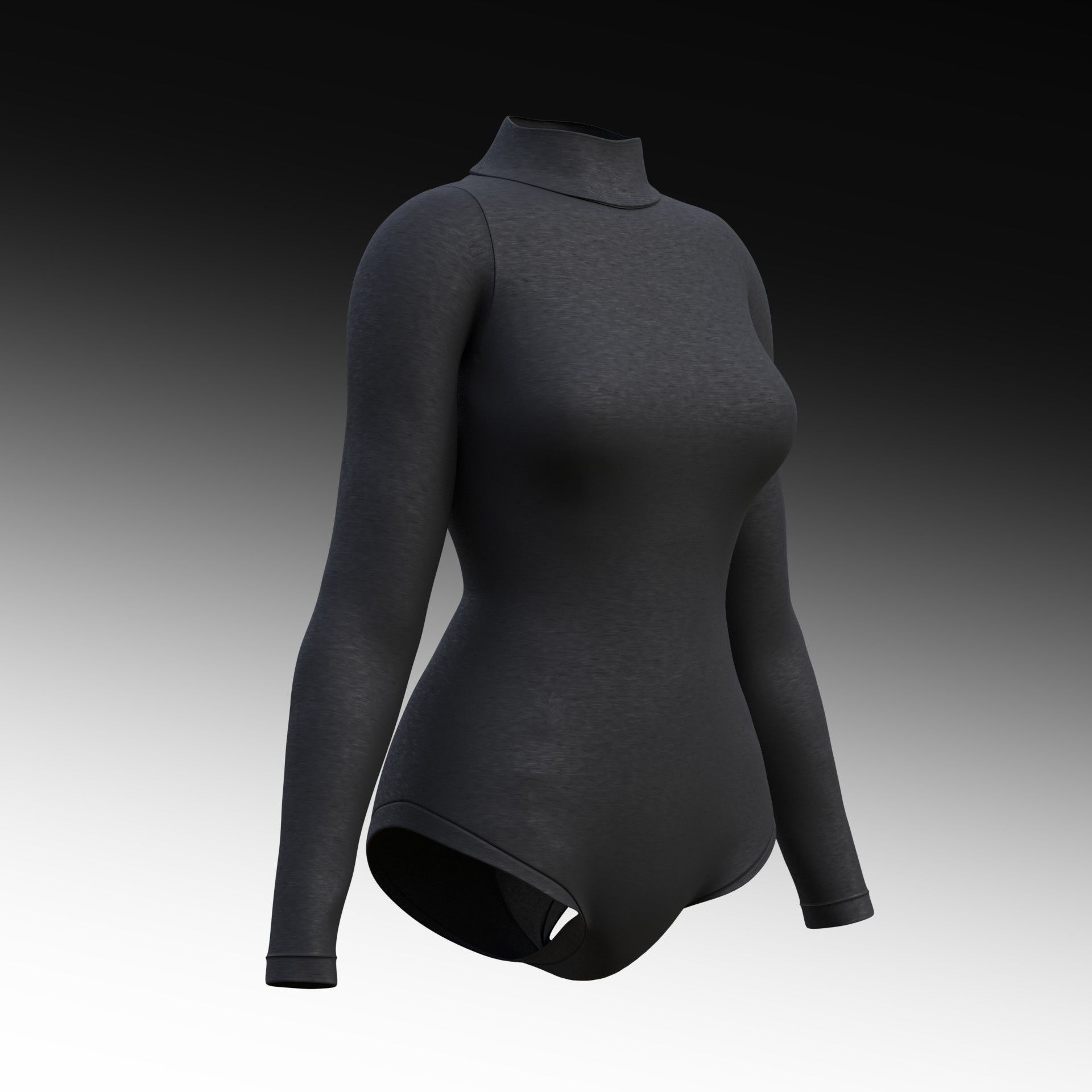 turtleneck bodysuit - grey and black swimsuit Low-poly 3D model_32