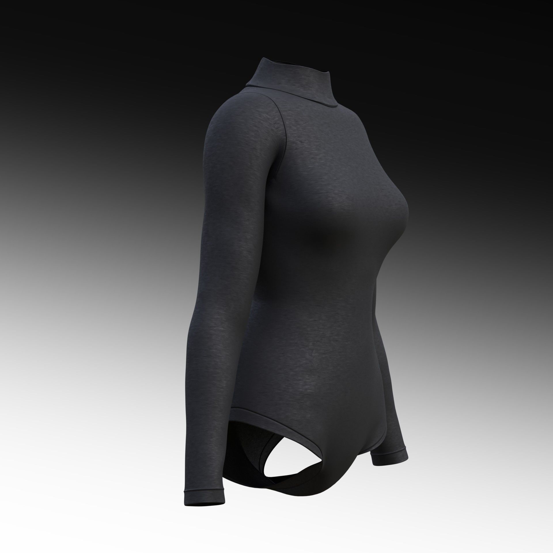 turtleneck bodysuit - grey and black swimsuit Low-poly 3D model_33