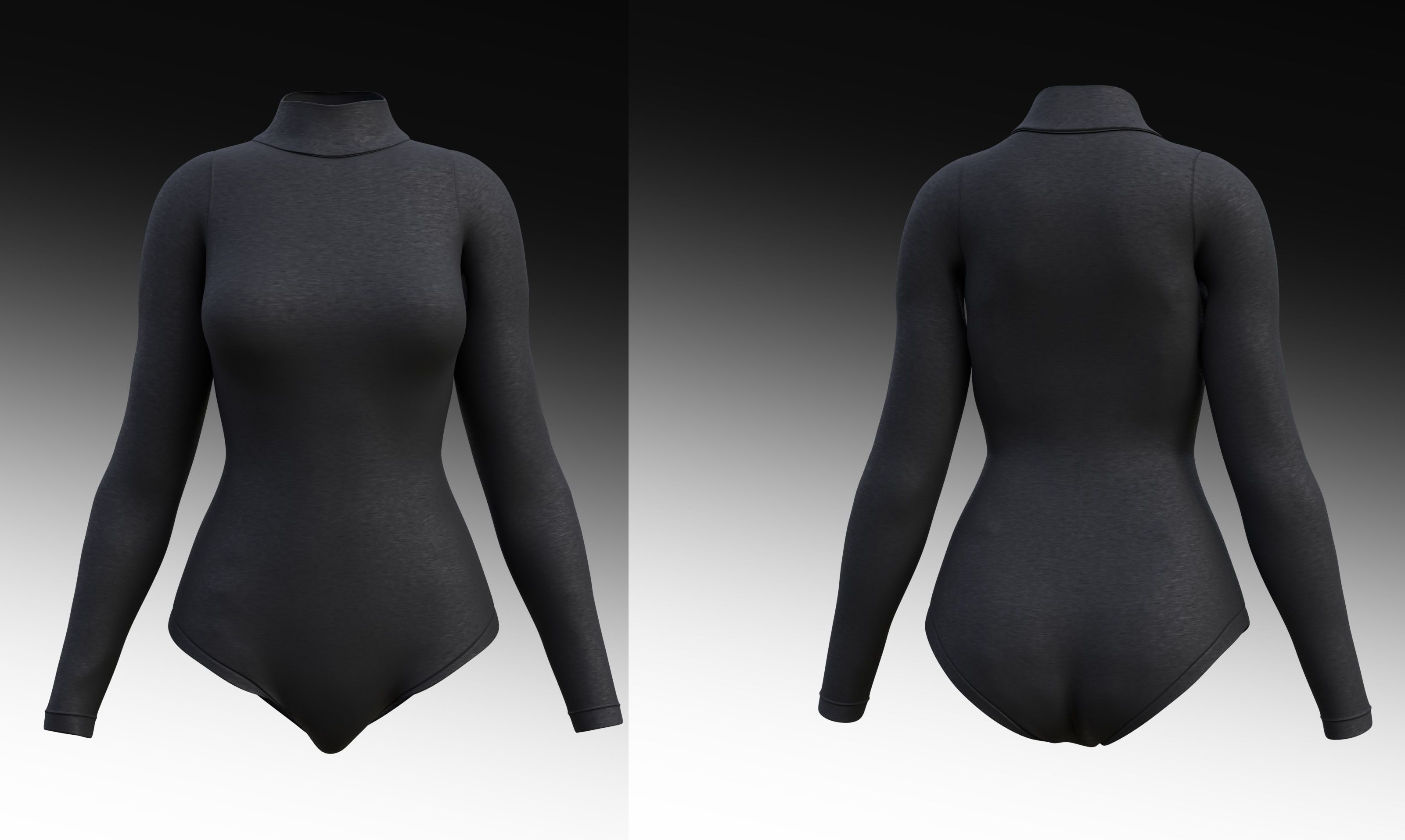 turtleneck bodysuit - grey and black swimsuit Low-poly 3D model_52