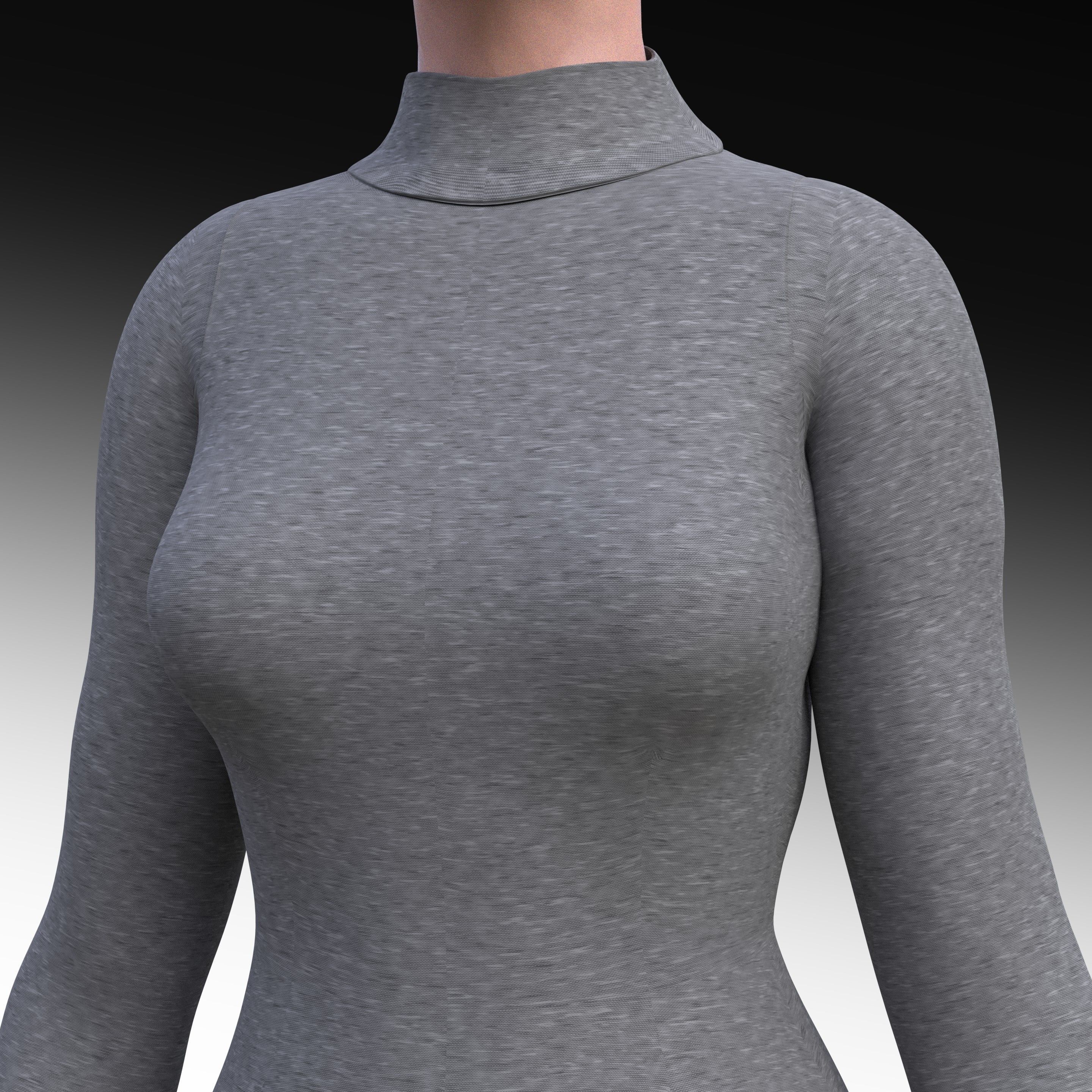 turtleneck bodysuit - grey and black swimsuit Low-poly 3D model_8