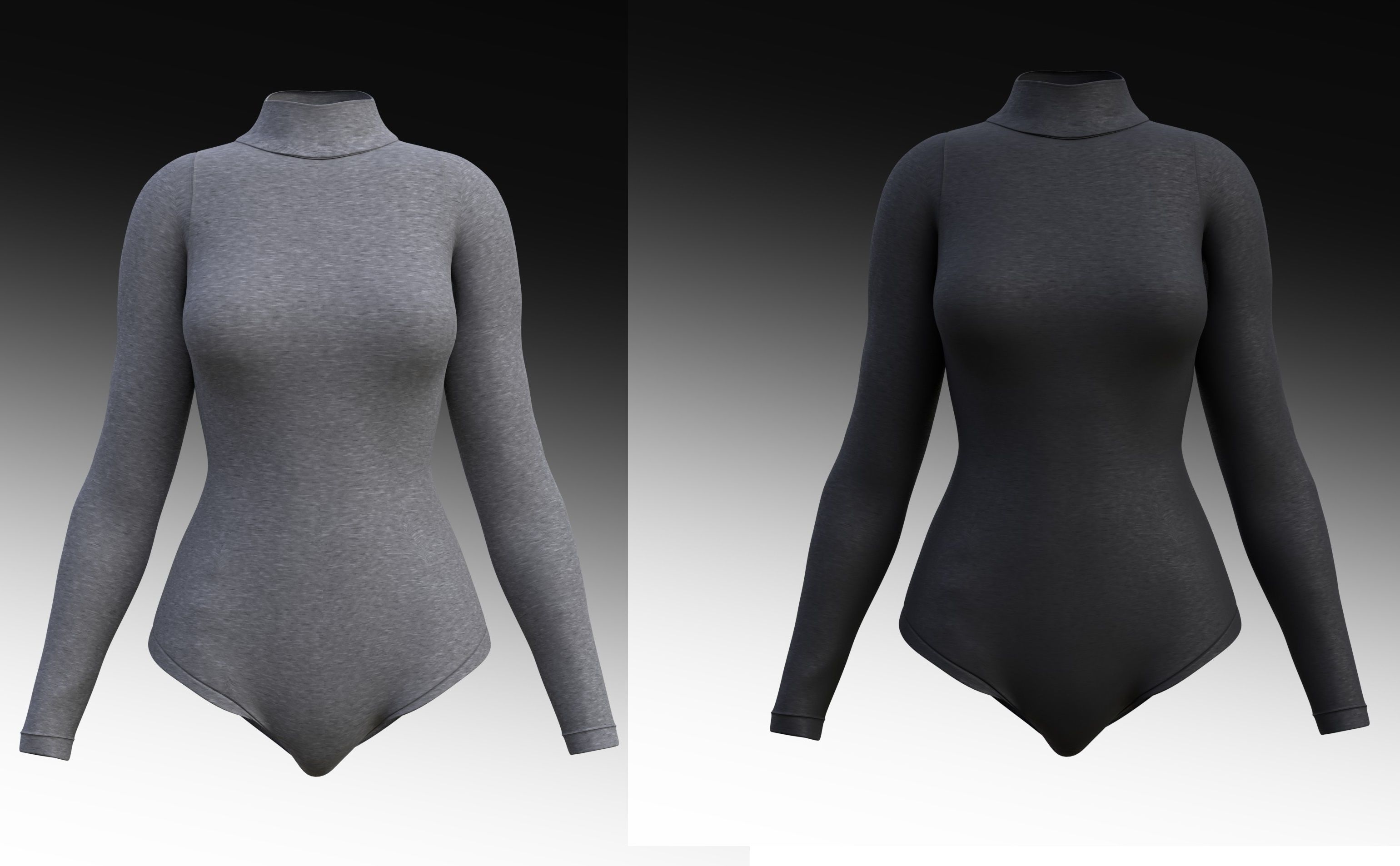 turtleneck bodysuit - grey and black swimsuit Low-poly 3D model_1