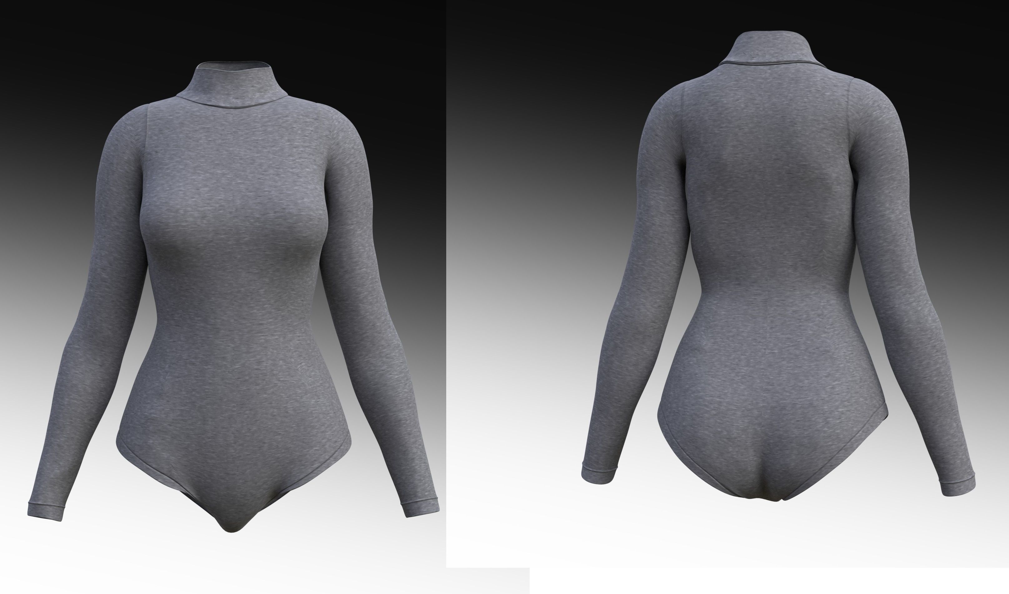 turtleneck bodysuit - grey and black swimsuit Low-poly 3D model_53