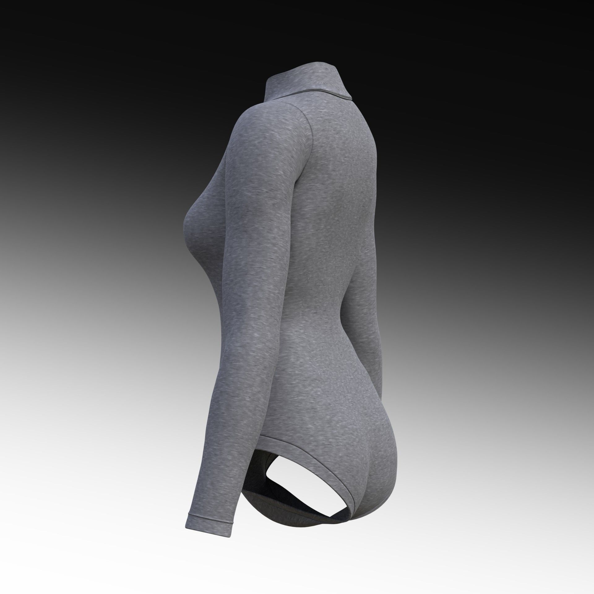 turtleneck bodysuit - grey and black swimsuit Low-poly 3D model_24