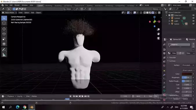 Body model mannequin with hair