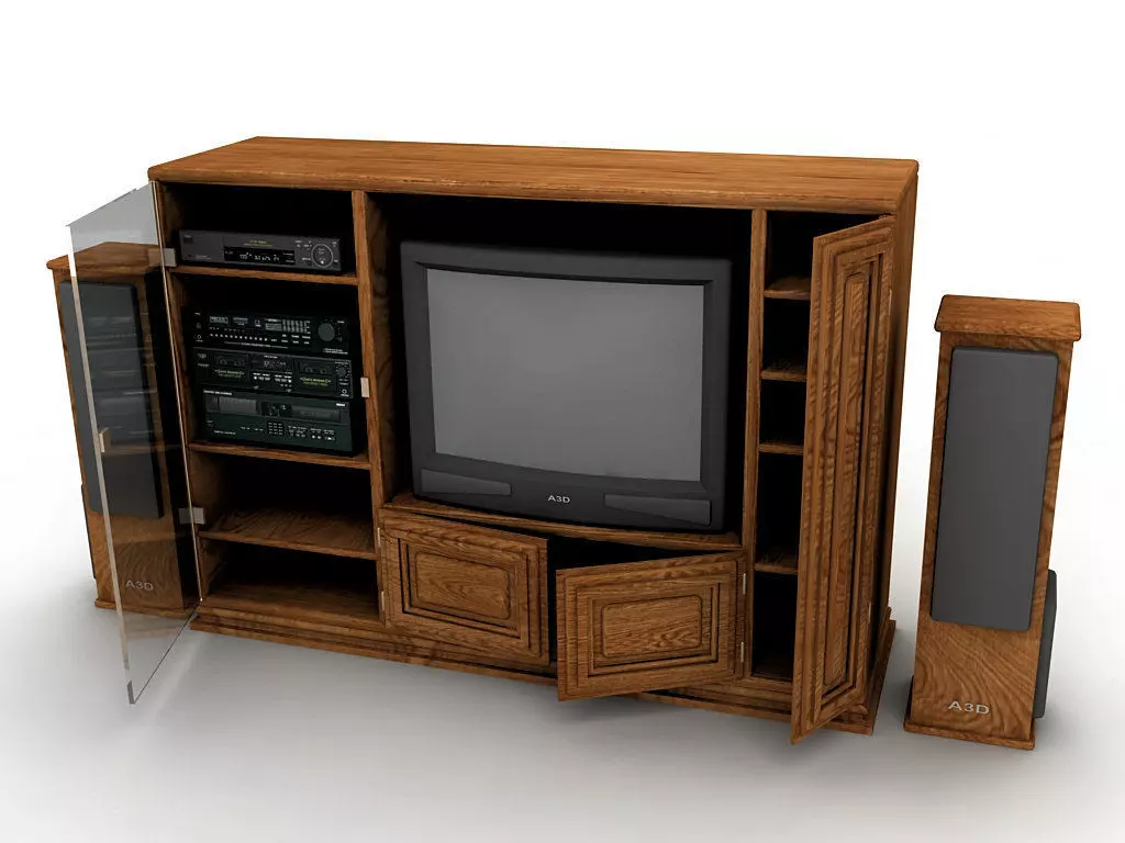 Furniture Home Entertainment Media Center With TV and Stereo 3D model