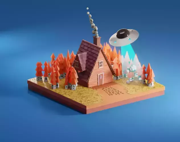 3D model house with alien