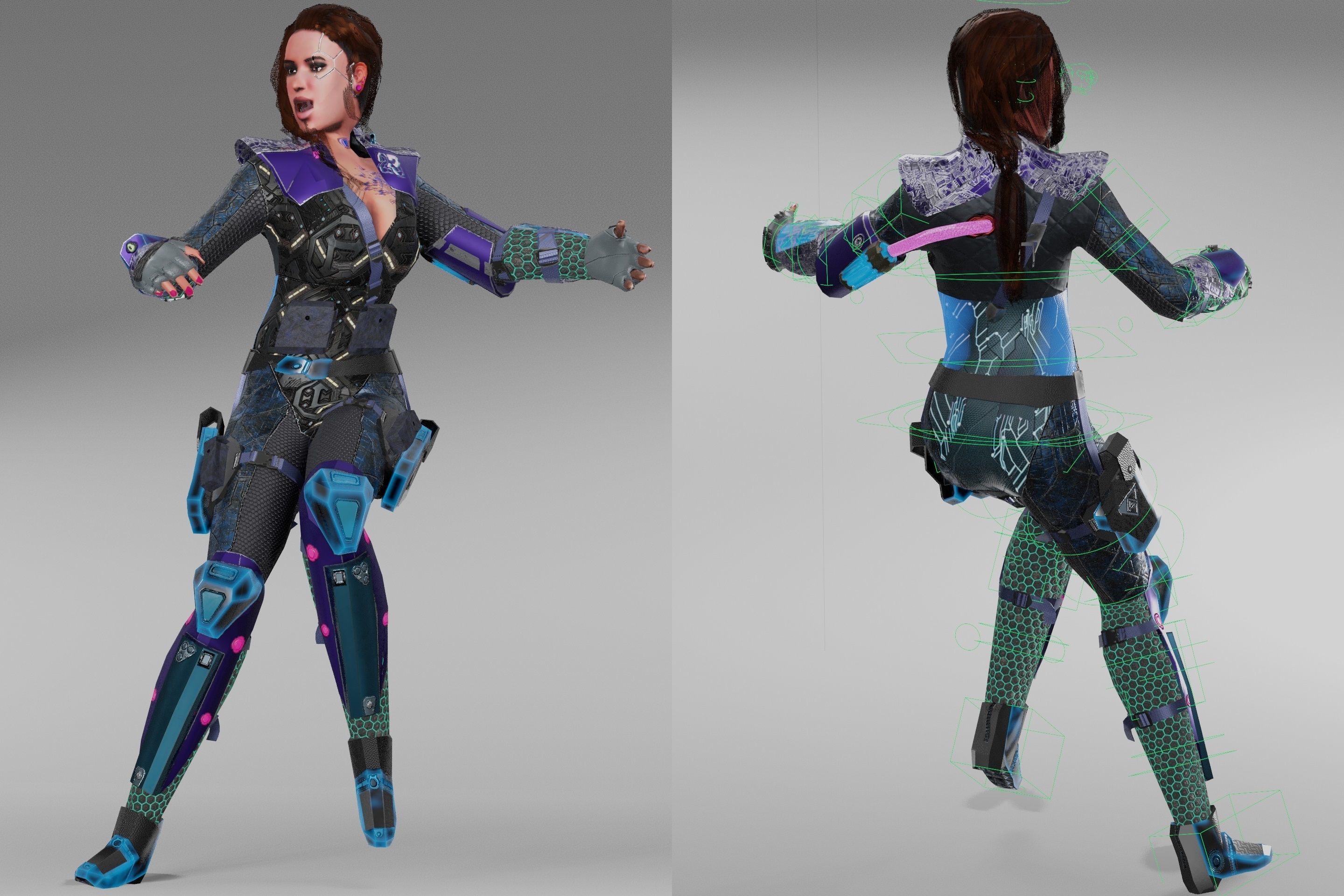 Sci-Fi Cyberpunk Action Girl Adrestia - Rigged Low-poly 3D model_7