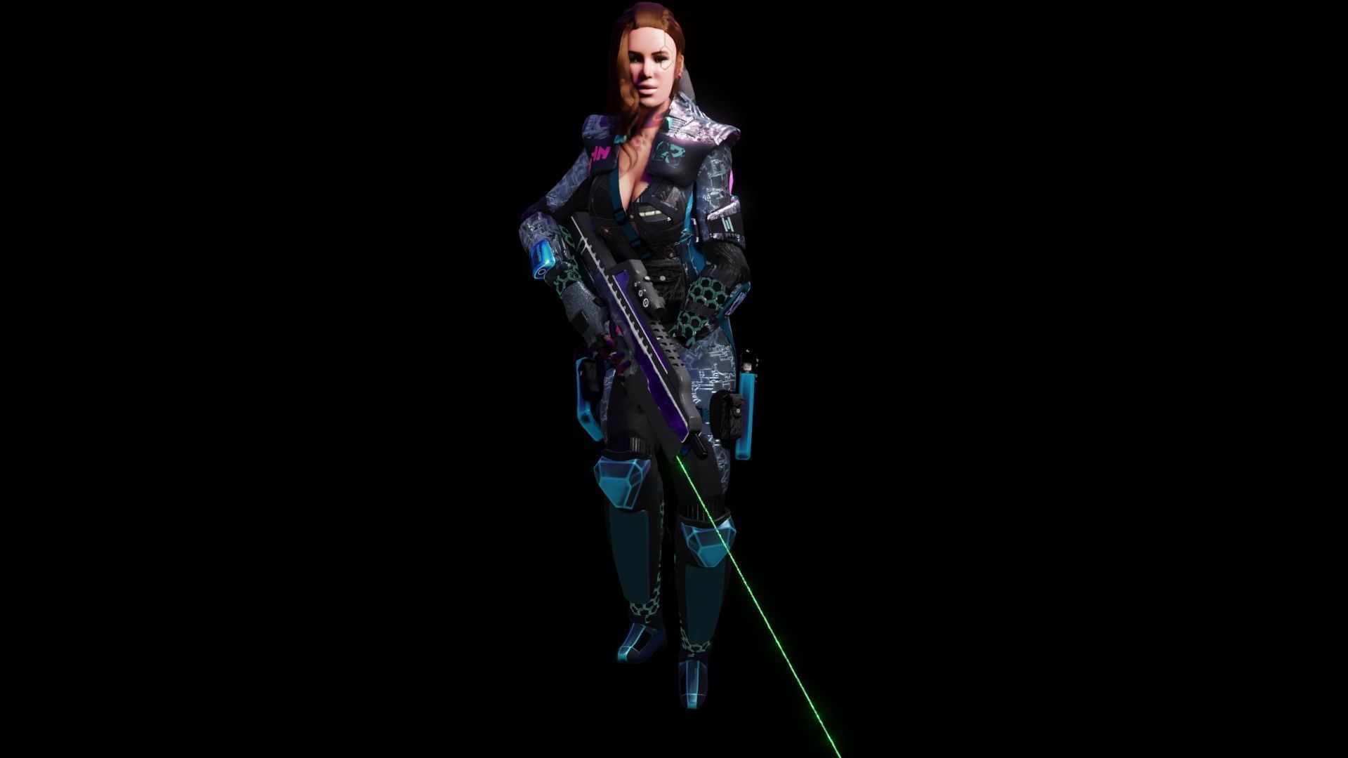 Sci-Fi Cyberpunk Action Girl Adrestia - Rigged Low-poly 3D model_35