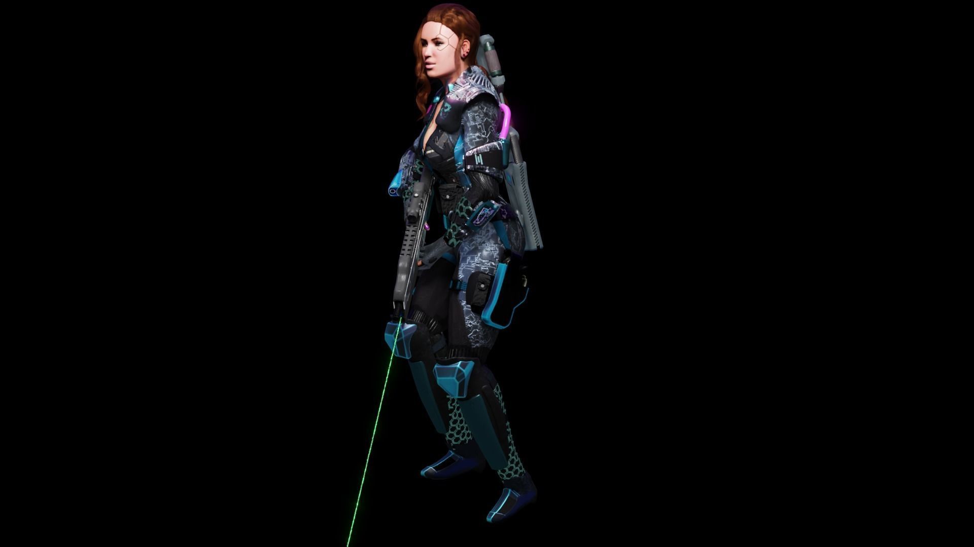 Sci-Fi Cyberpunk Action Girl Adrestia - Rigged Low-poly 3D model_46