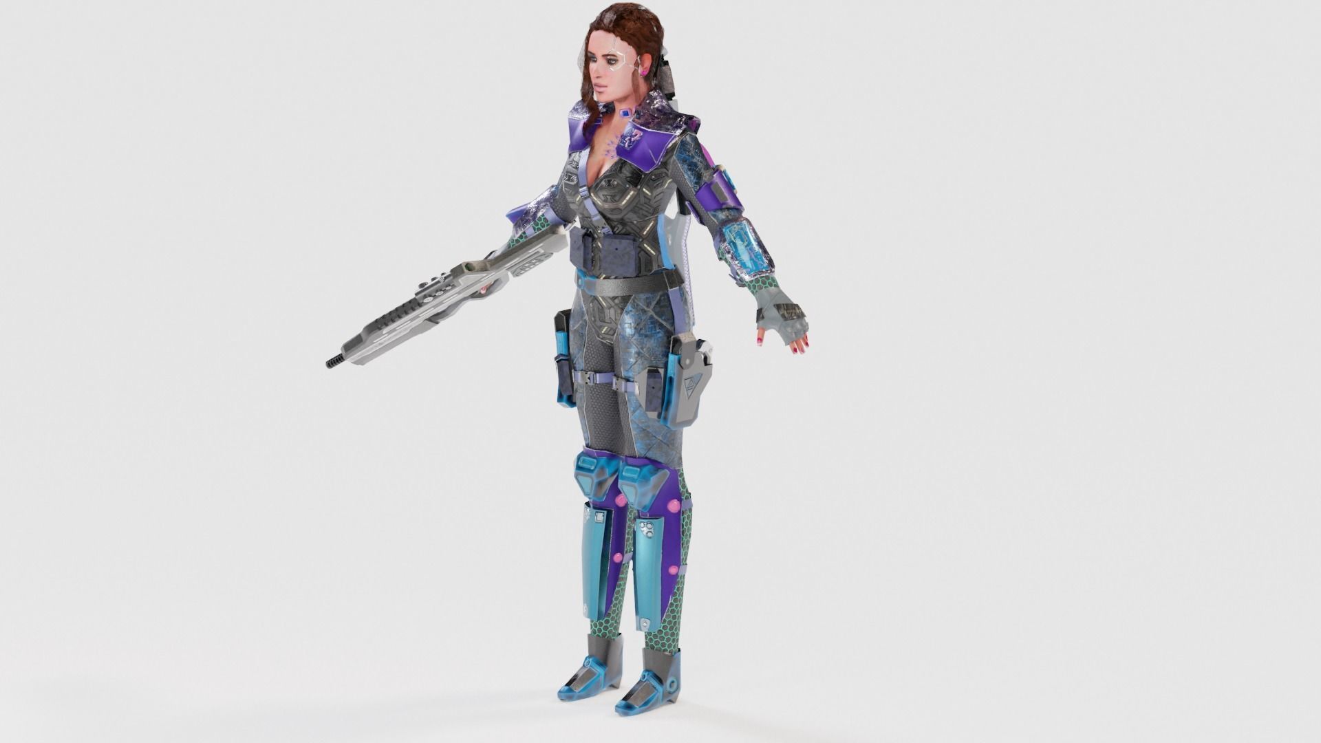 Sci-Fi Cyberpunk Action Girl Adrestia - Rigged Low-poly 3D model_6