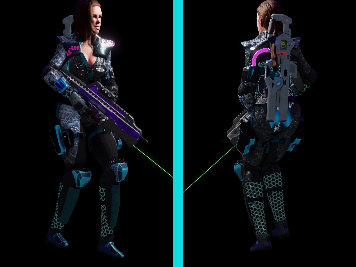Sci-Fi Cyberpunk Action Girl Adrestia - Rigged Low-poly 3D model_14