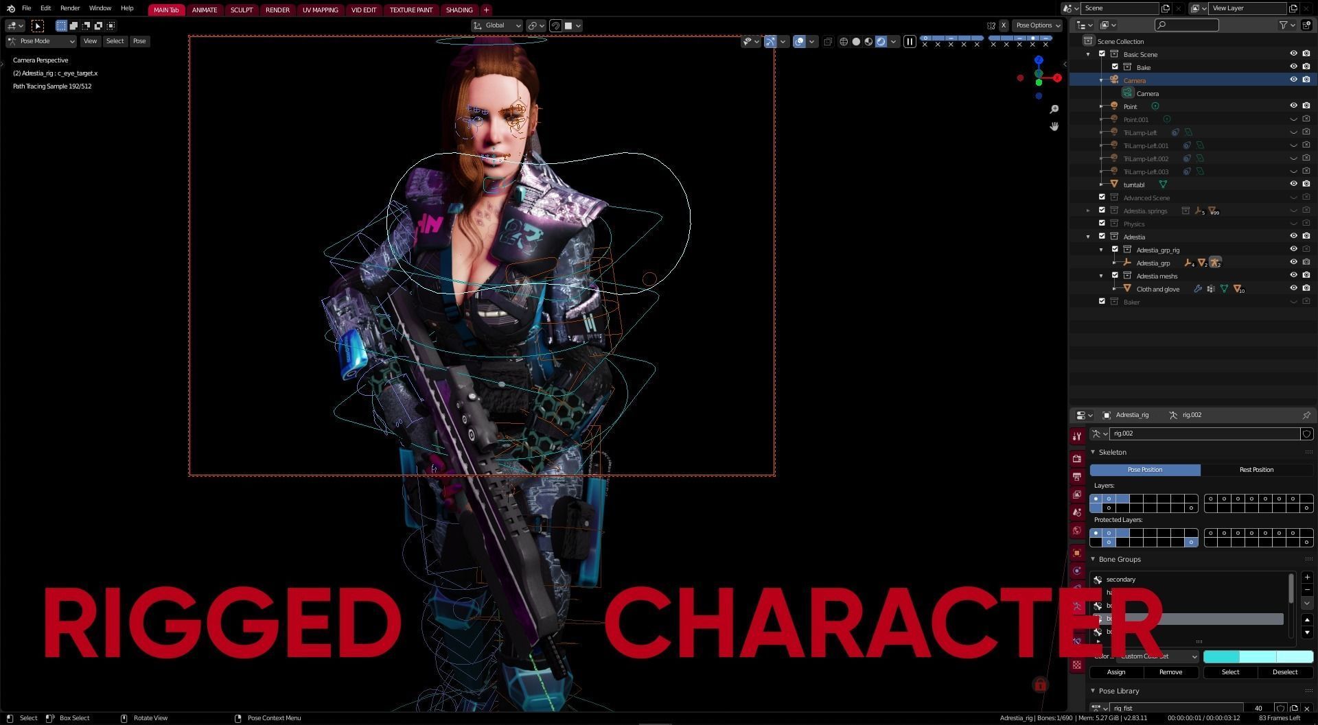 Sci-Fi Cyberpunk Action Girl Adrestia - Rigged Low-poly 3D model_18