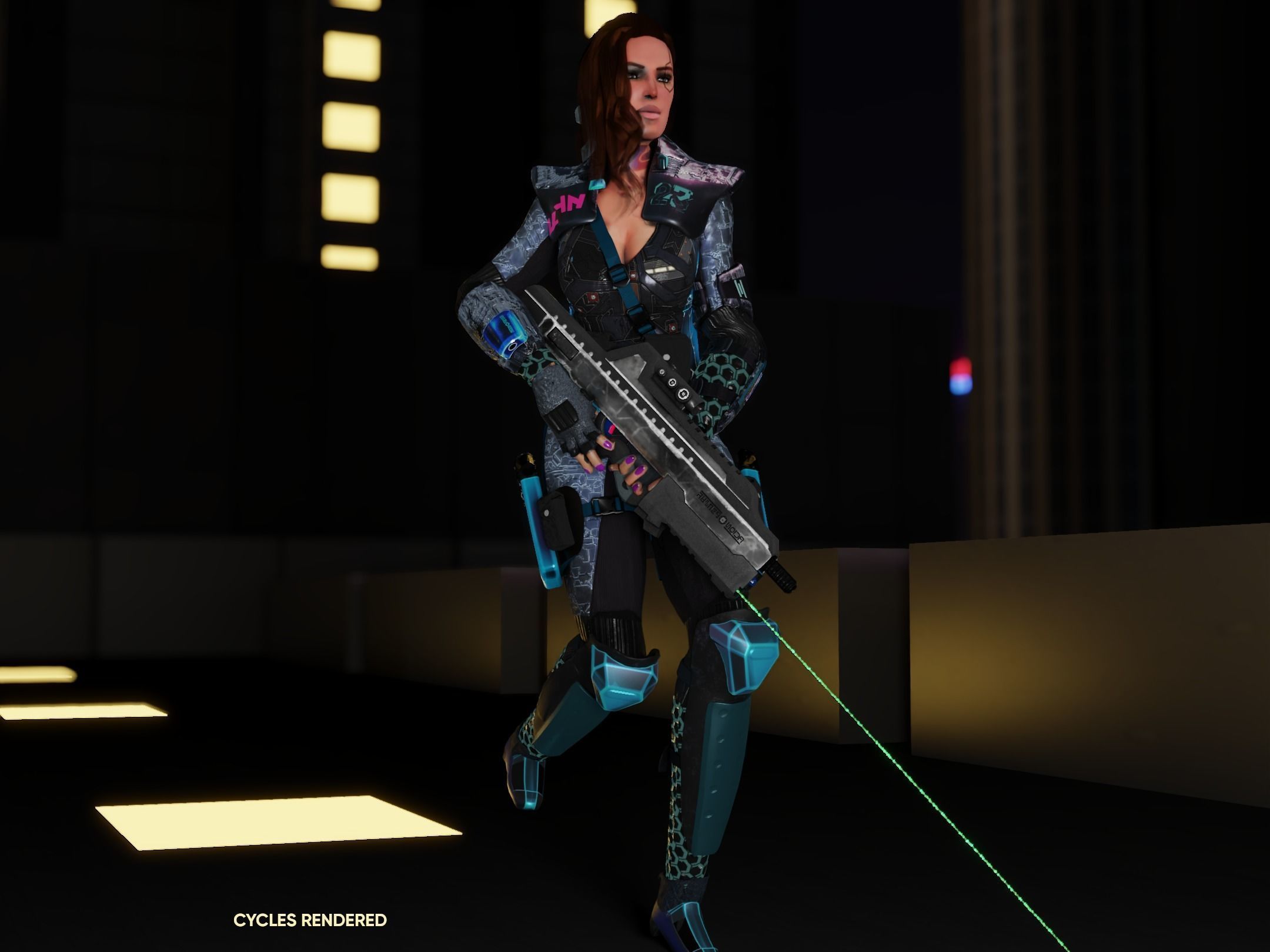 Sci-Fi Cyberpunk Action Girl Adrestia - Rigged Low-poly 3D model_16