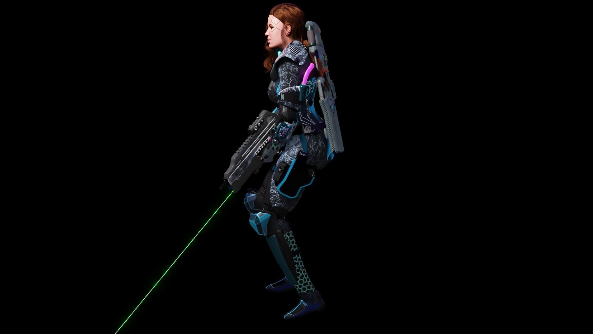 Sci-Fi Cyberpunk Action Girl Adrestia - Rigged Low-poly 3D model_45