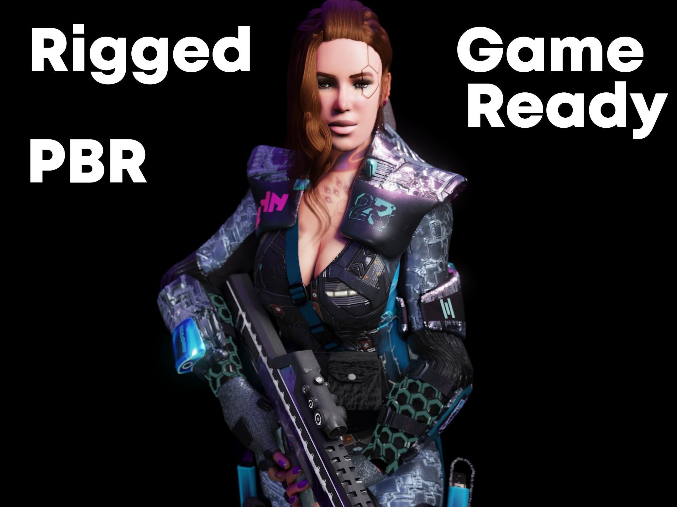 Sci-Fi Cyberpunk Action Girl Adrestia - Rigged Low-poly 3D model_3