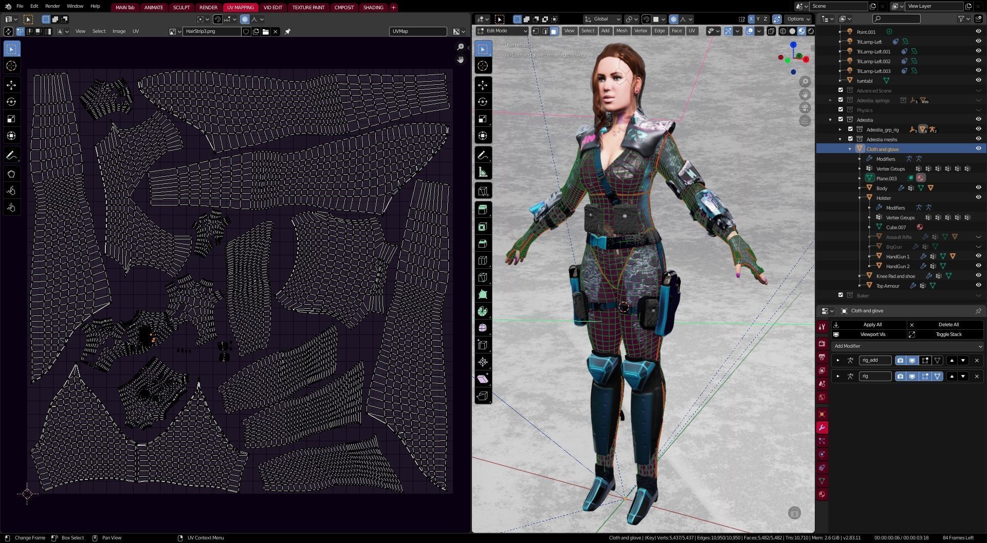 Sci-Fi Cyberpunk Action Girl Adrestia - Rigged Low-poly 3D model_25