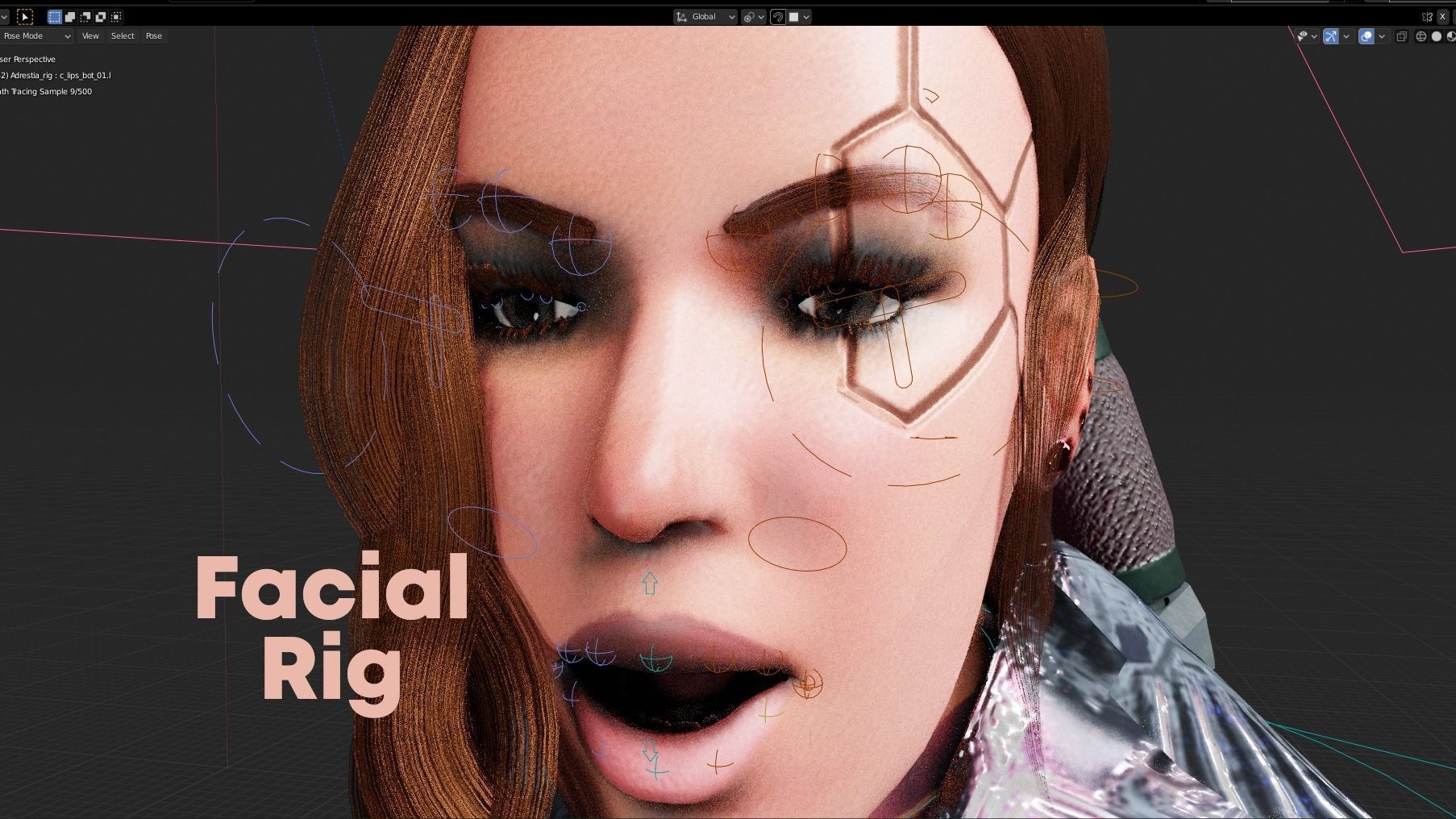 Sci-Fi Cyberpunk Action Girl Adrestia - Rigged Low-poly 3D model_34