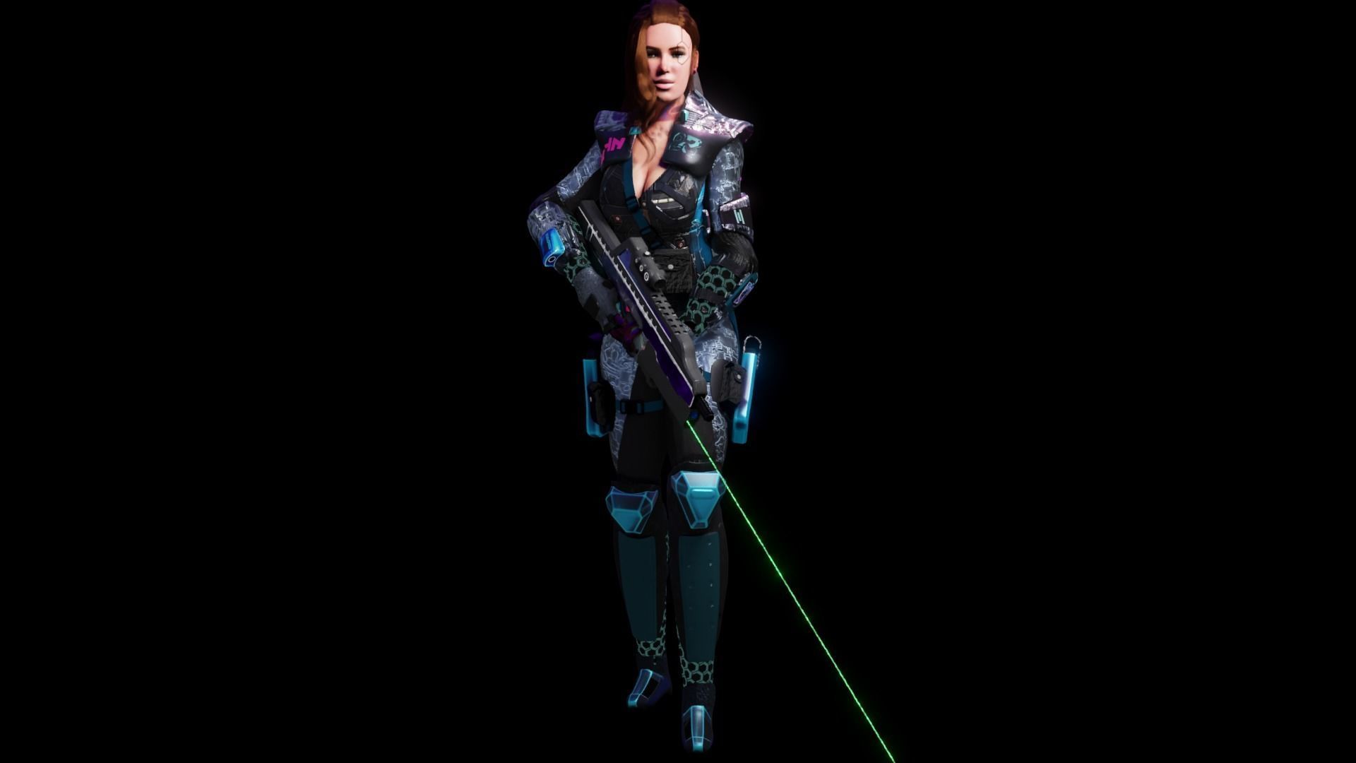 Sci-Fi Cyberpunk Action Girl Adrestia - Rigged Low-poly 3D model_36