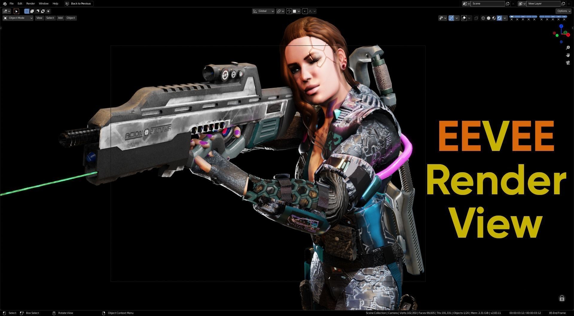 Sci-Fi Cyberpunk Action Girl Adrestia - Rigged Low-poly 3D model_31