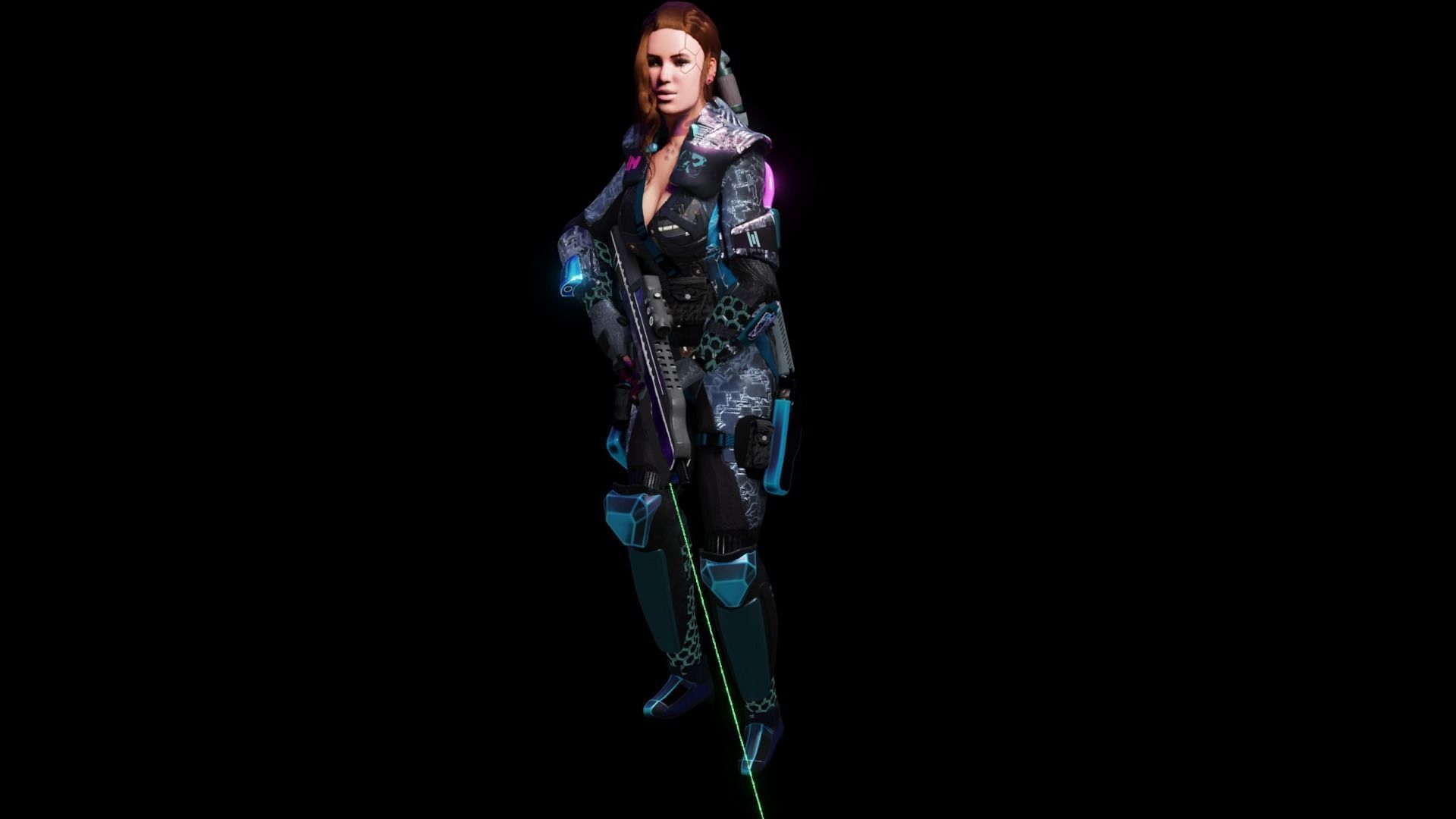 Sci-Fi Cyberpunk Action Girl Adrestia - Rigged Low-poly 3D model_49