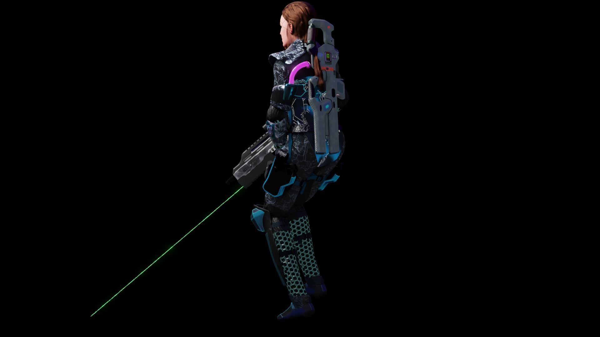 Sci-Fi Cyberpunk Action Girl Adrestia - Rigged Low-poly 3D model_47