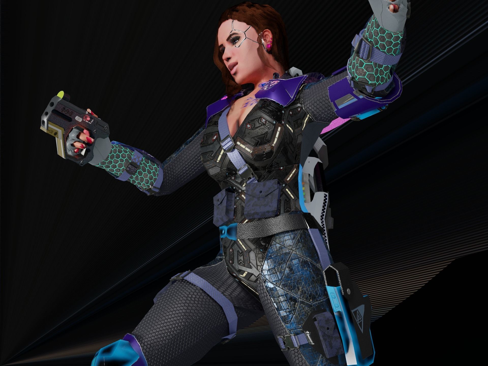 Sci-Fi Cyberpunk Action Girl Adrestia - Rigged Low-poly 3D model_5