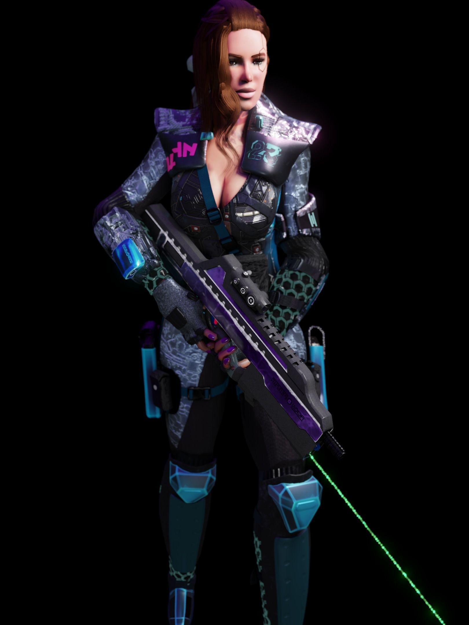 Sci-Fi Cyberpunk Action Girl Adrestia - Rigged Low-poly 3D model_12