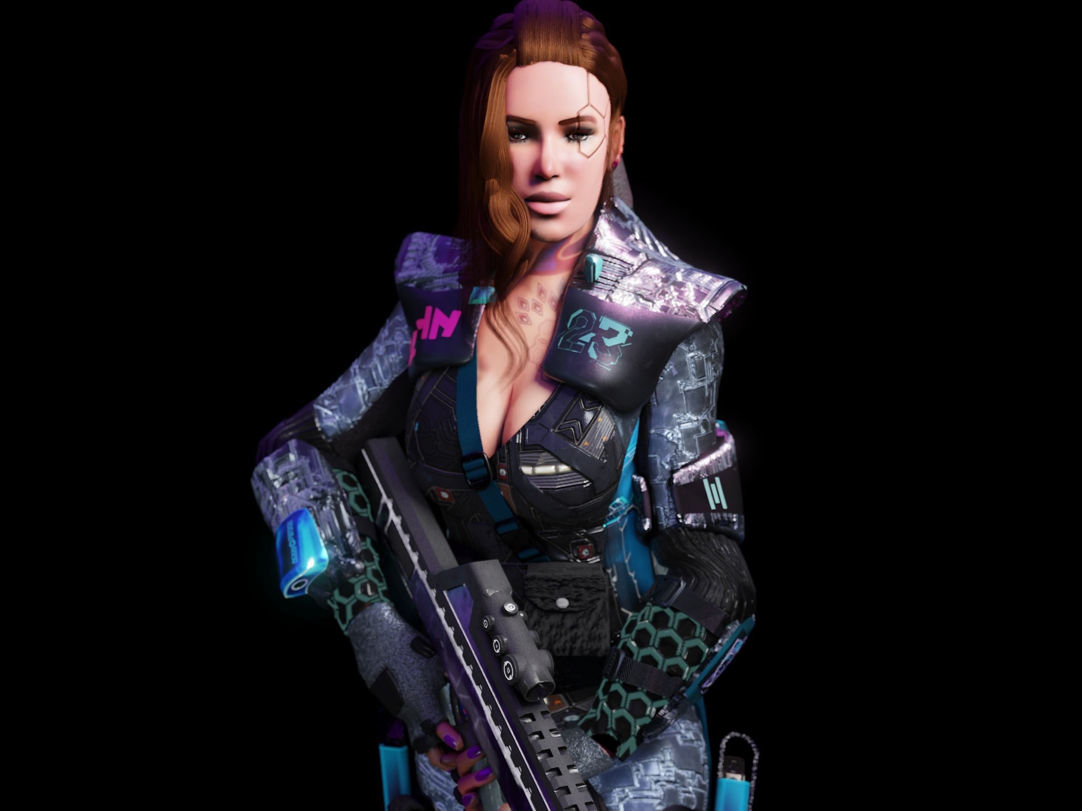 Sci-Fi Cyberpunk Action Girl Adrestia - Rigged Low-poly 3D model_33