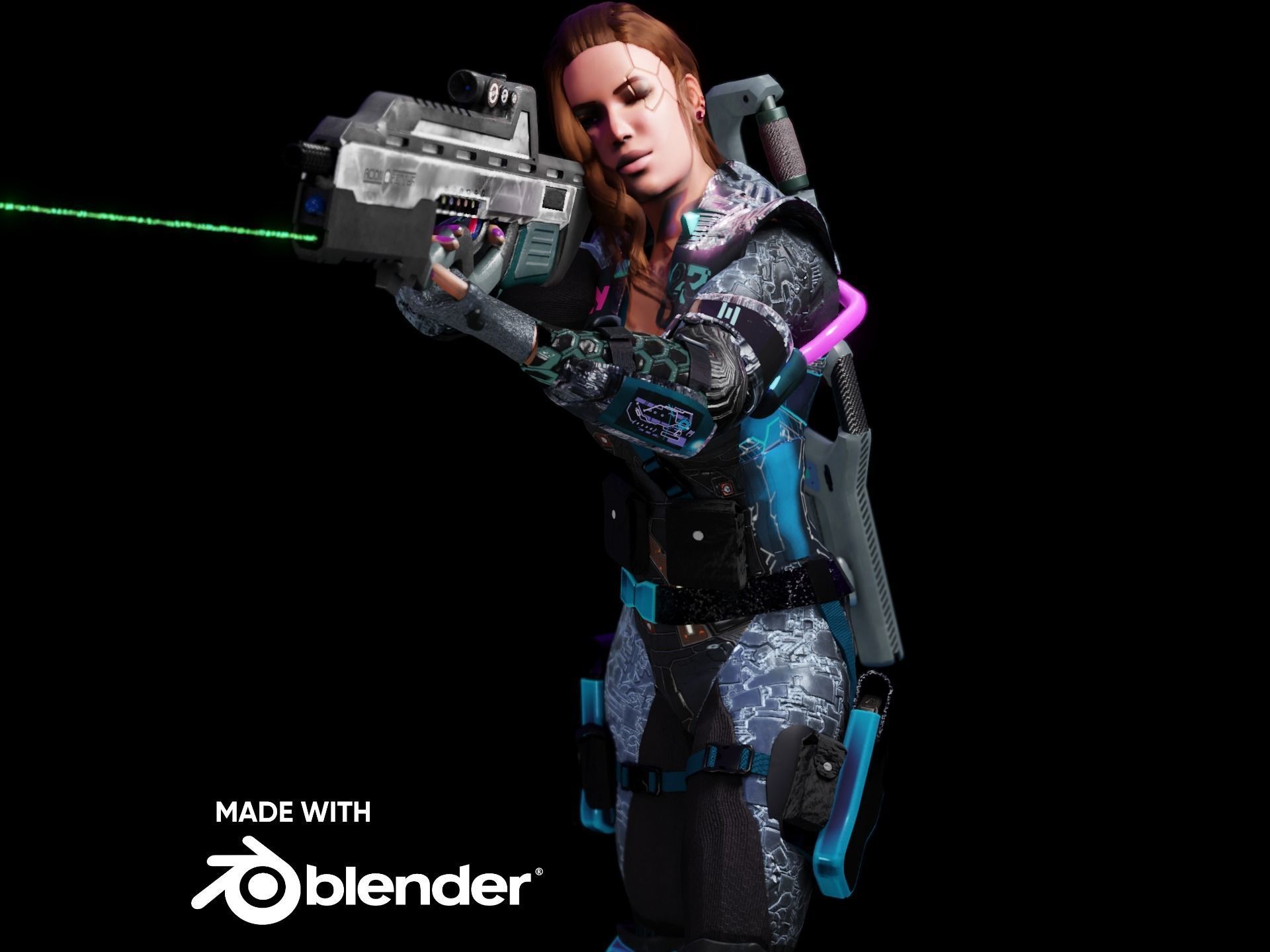 Sci-Fi Cyberpunk Action Girl Adrestia - Rigged Low-poly 3D model_8