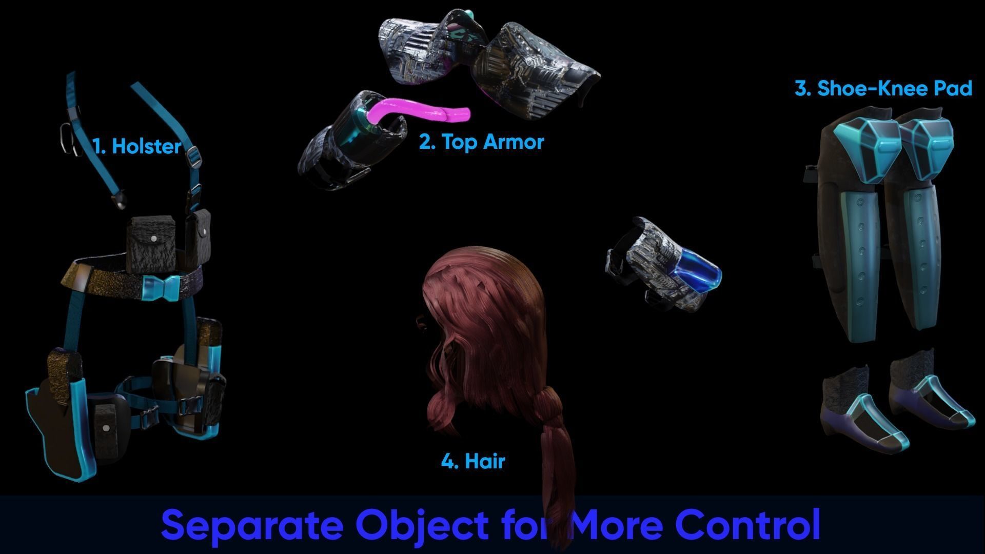 Sci-Fi Cyberpunk Action Girl Adrestia - Rigged Low-poly 3D model_29